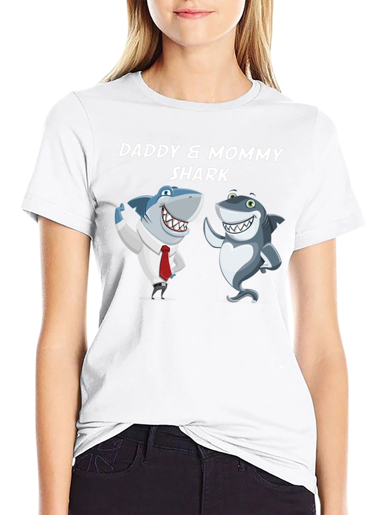 Black Daddy & Mommy Shark T-Shirt - Cute Family Tee view 9