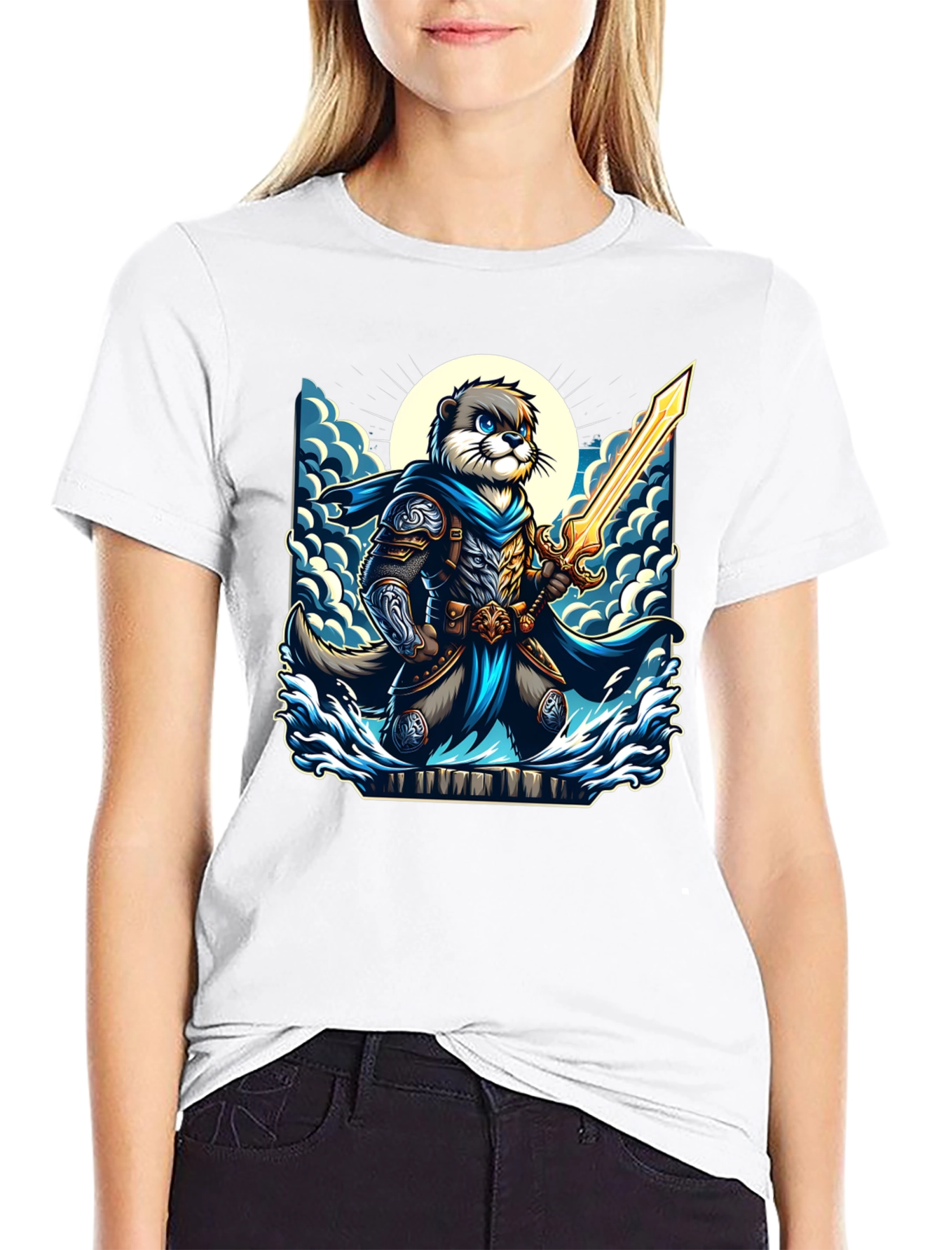 Black Otter Knight T-Shirt - Fantasy Graphic Tee view 9