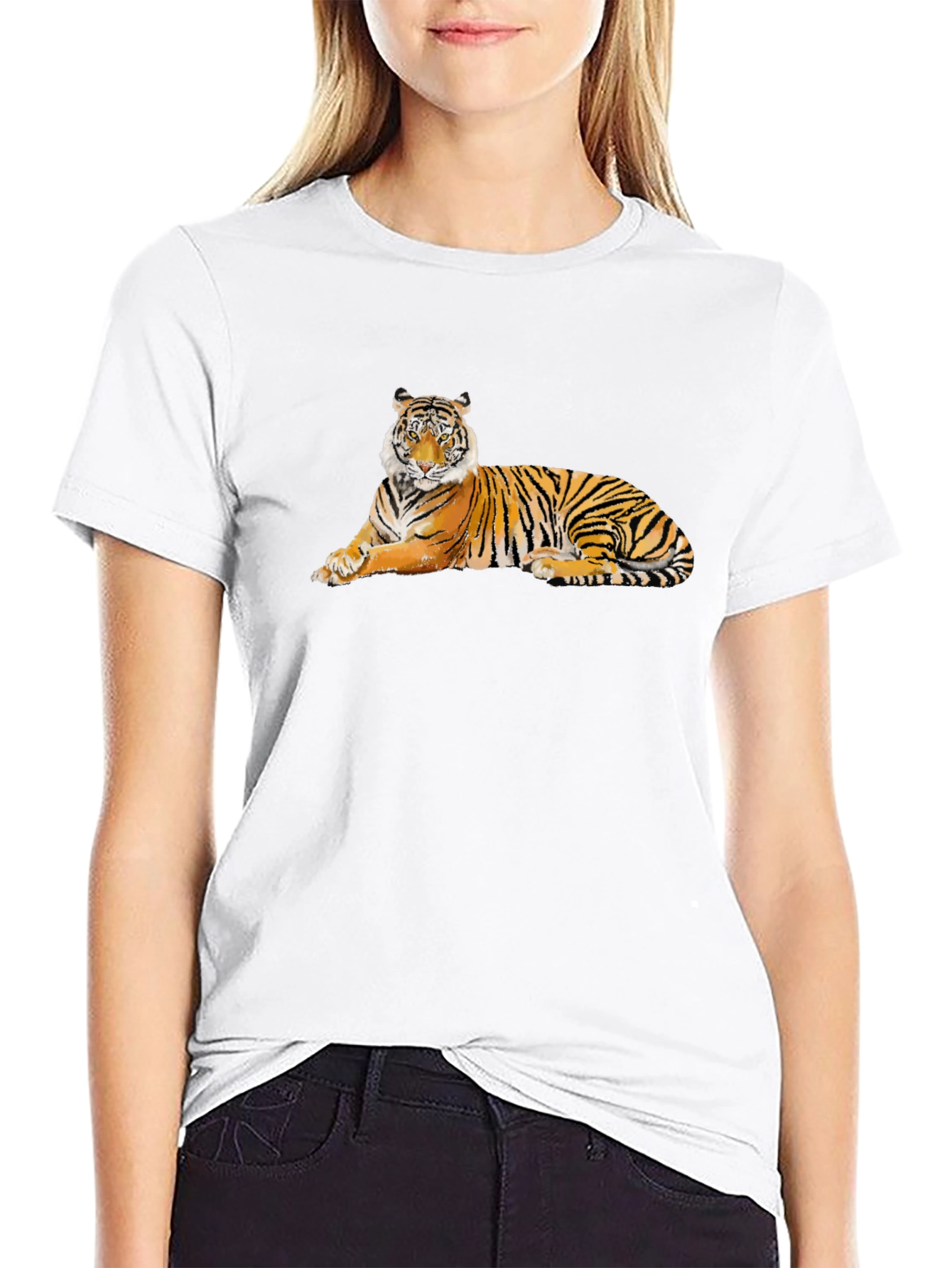 Black Cool Tiger Graphic T-Shirt - Black Cotton Tee view 9