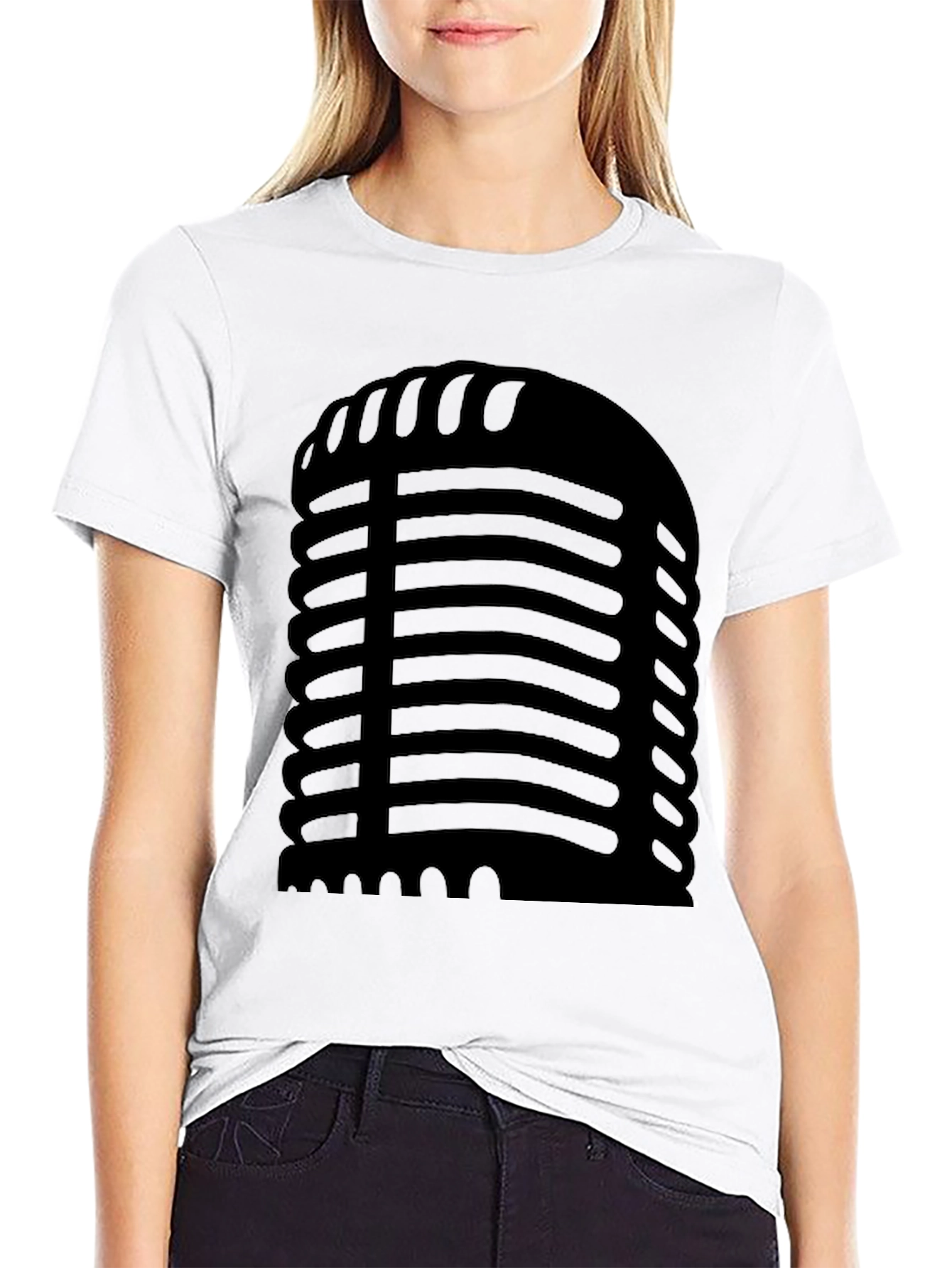 Black Retro Microphone Graphic Black T-Shirt view 9