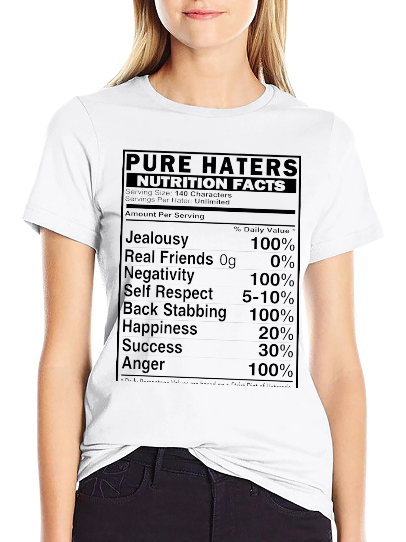 Black Pure Haters Nutrition Facts Funny T-Shirt view 9