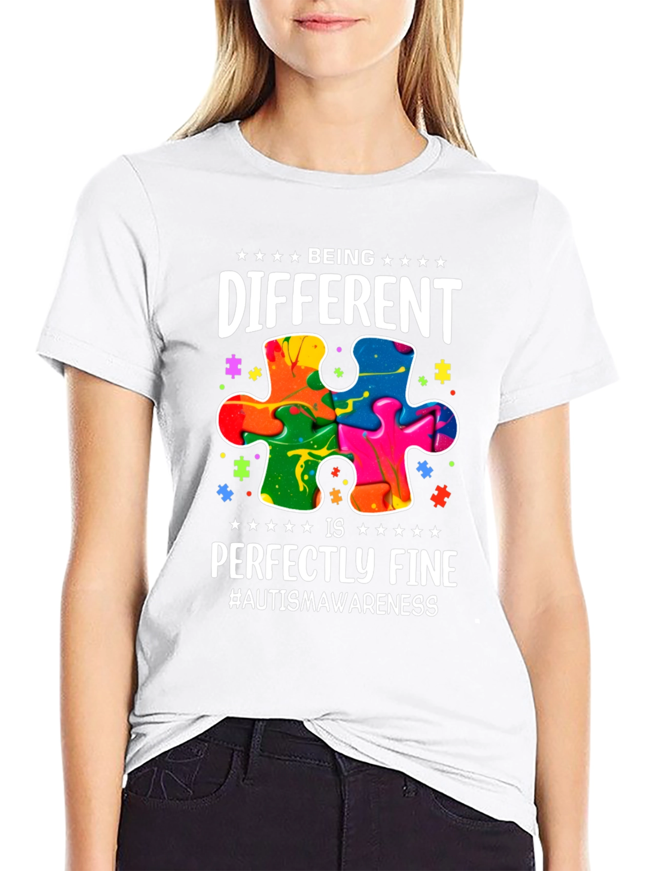 Black Autism Awareness T-Shirt - Being Different Puzzle Tee view 9