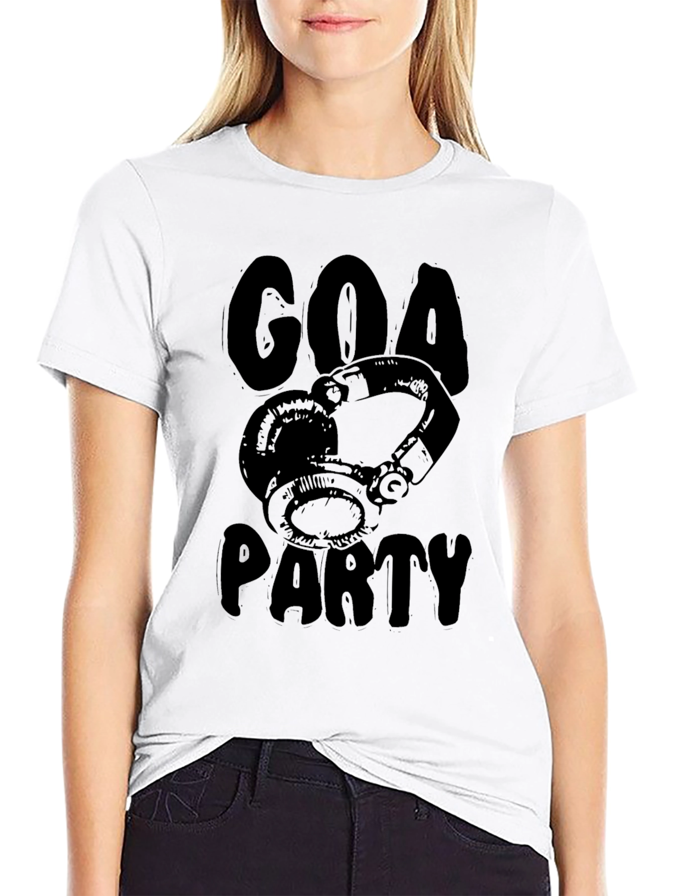 Black Goa Party Black Graphic T-Shirt - Headphones Design view 9