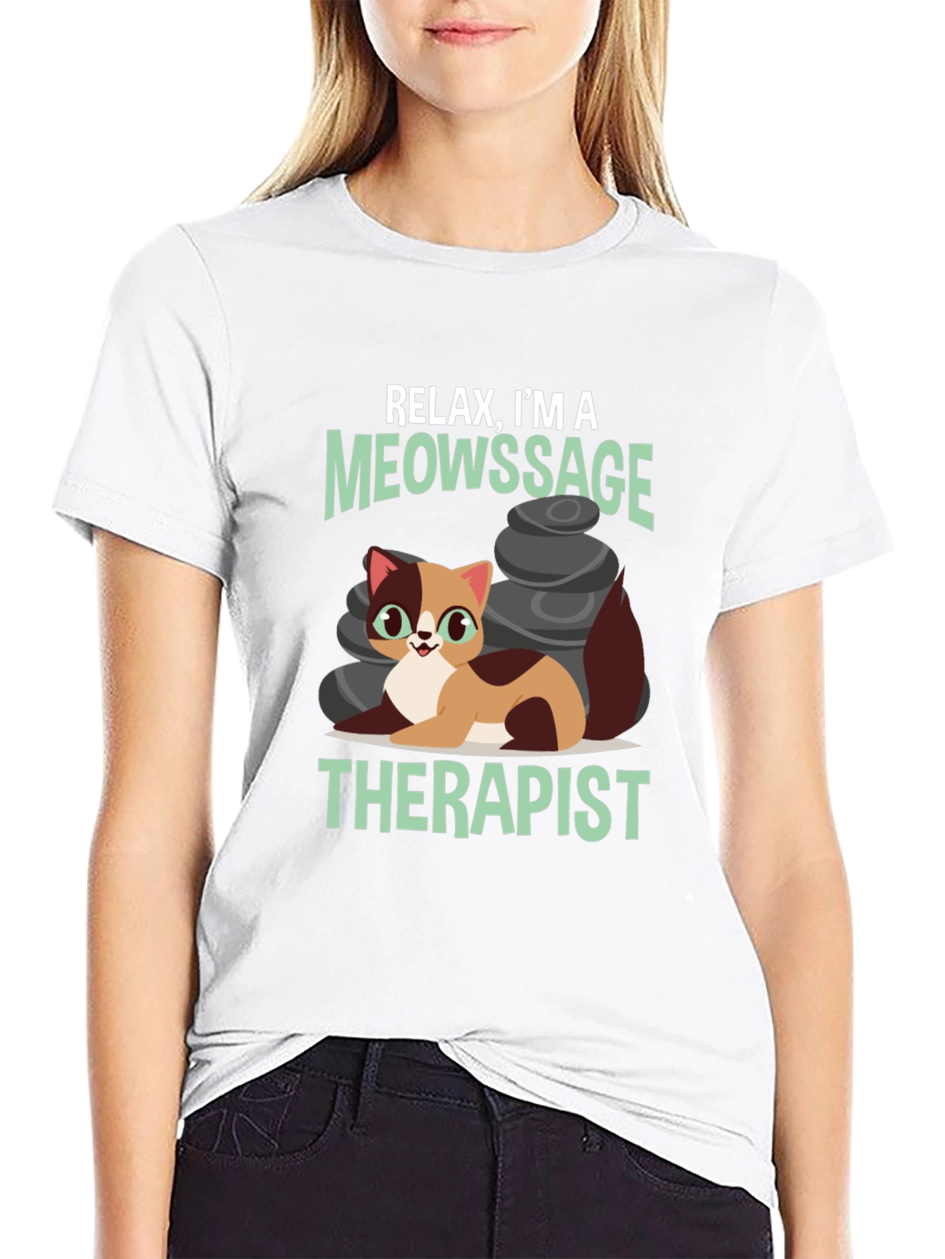 Black Relax, I'm a Meowssage Therapist T-Shirt view 9