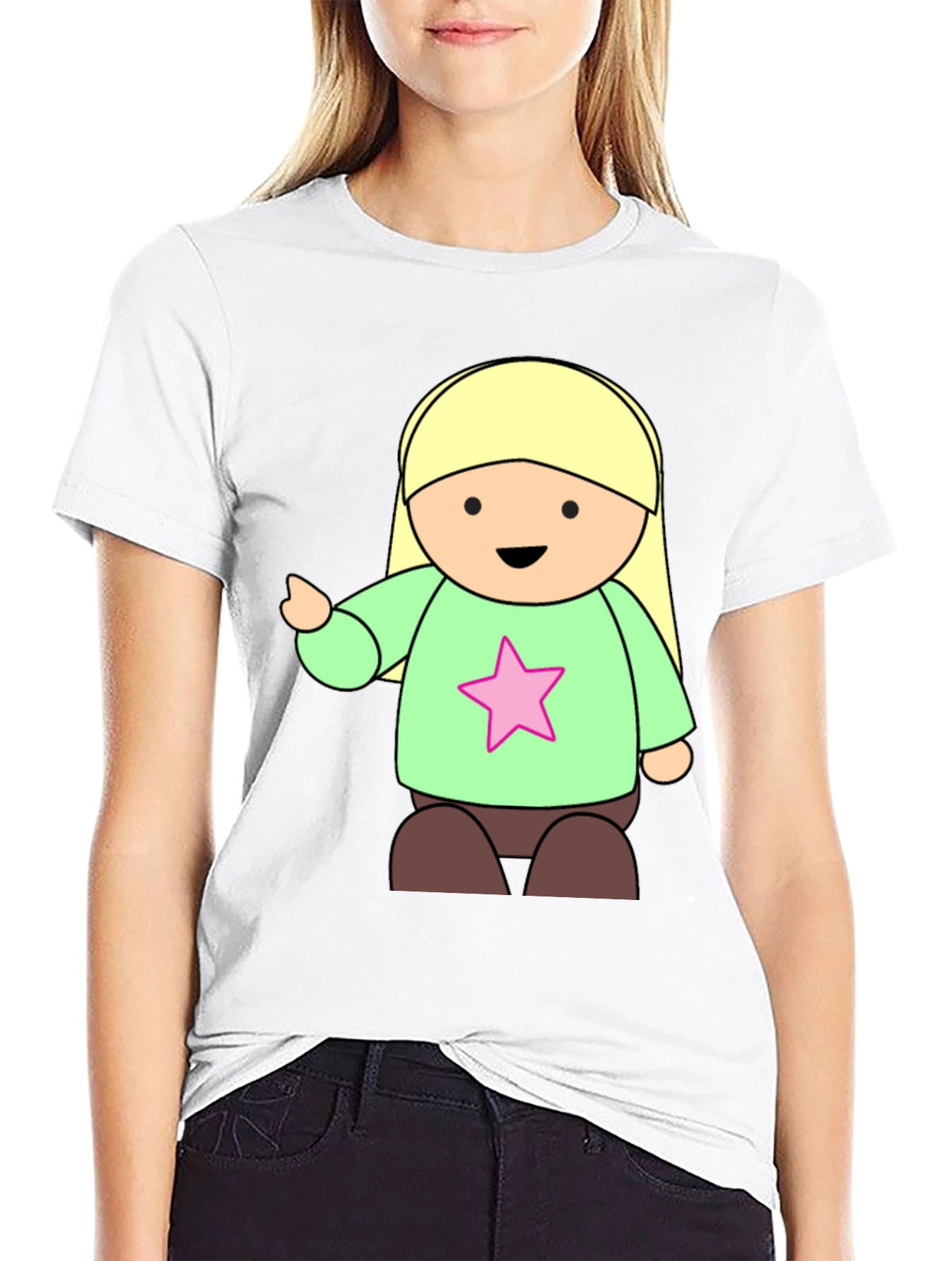 Black Cute Cartoon Girl Star T-Shirt - Black view 9