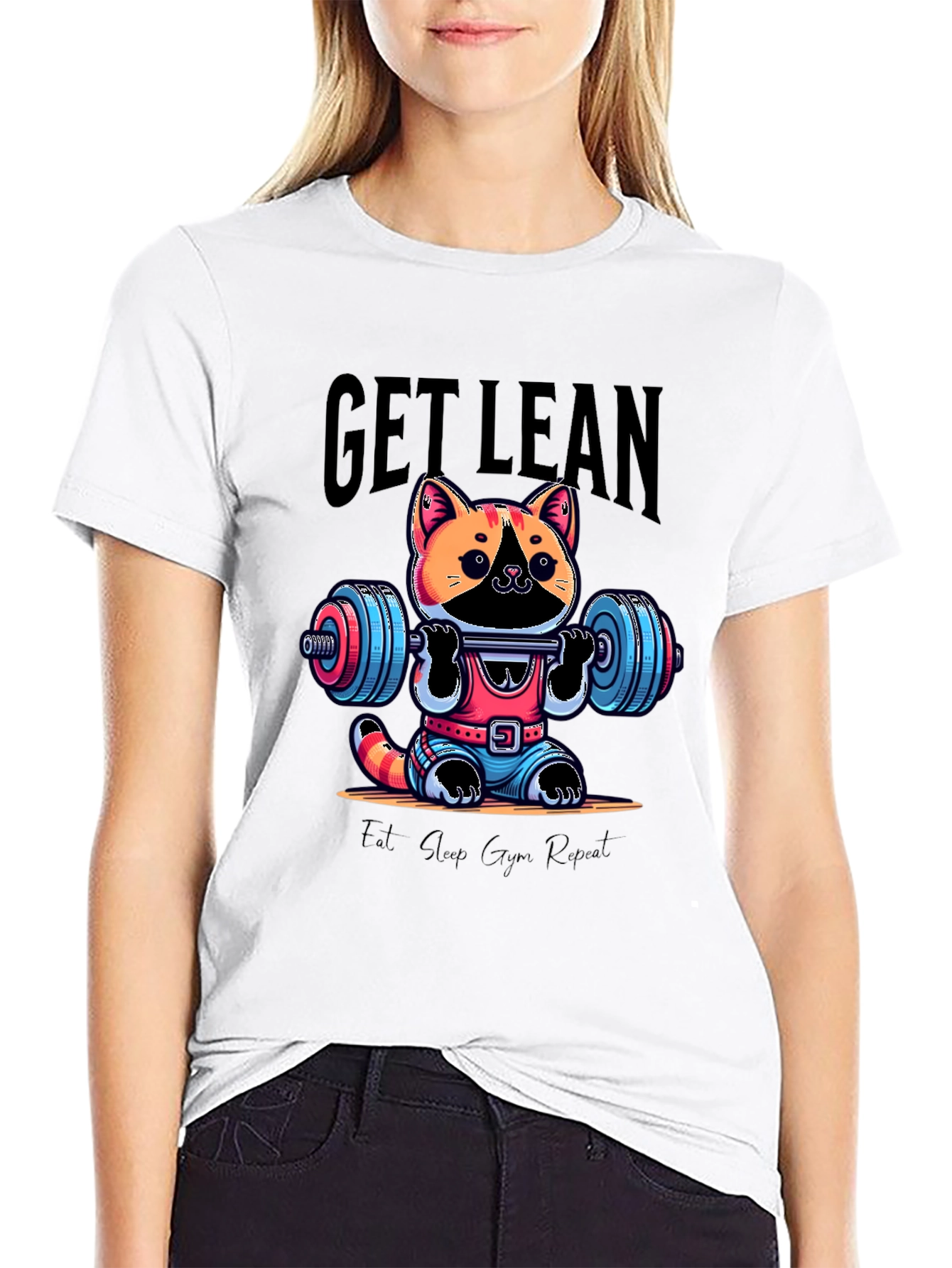 Black Get Lean Cat Gym T-Shirt view 9