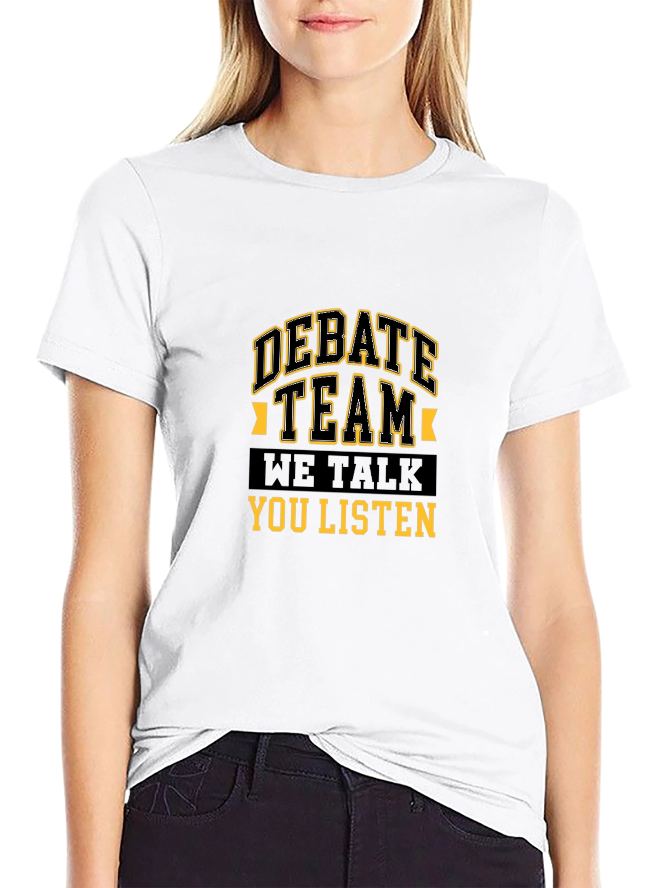 Black Debate Team Tee - We Talk You Listen -  Unisex Black T-Shirt view 9