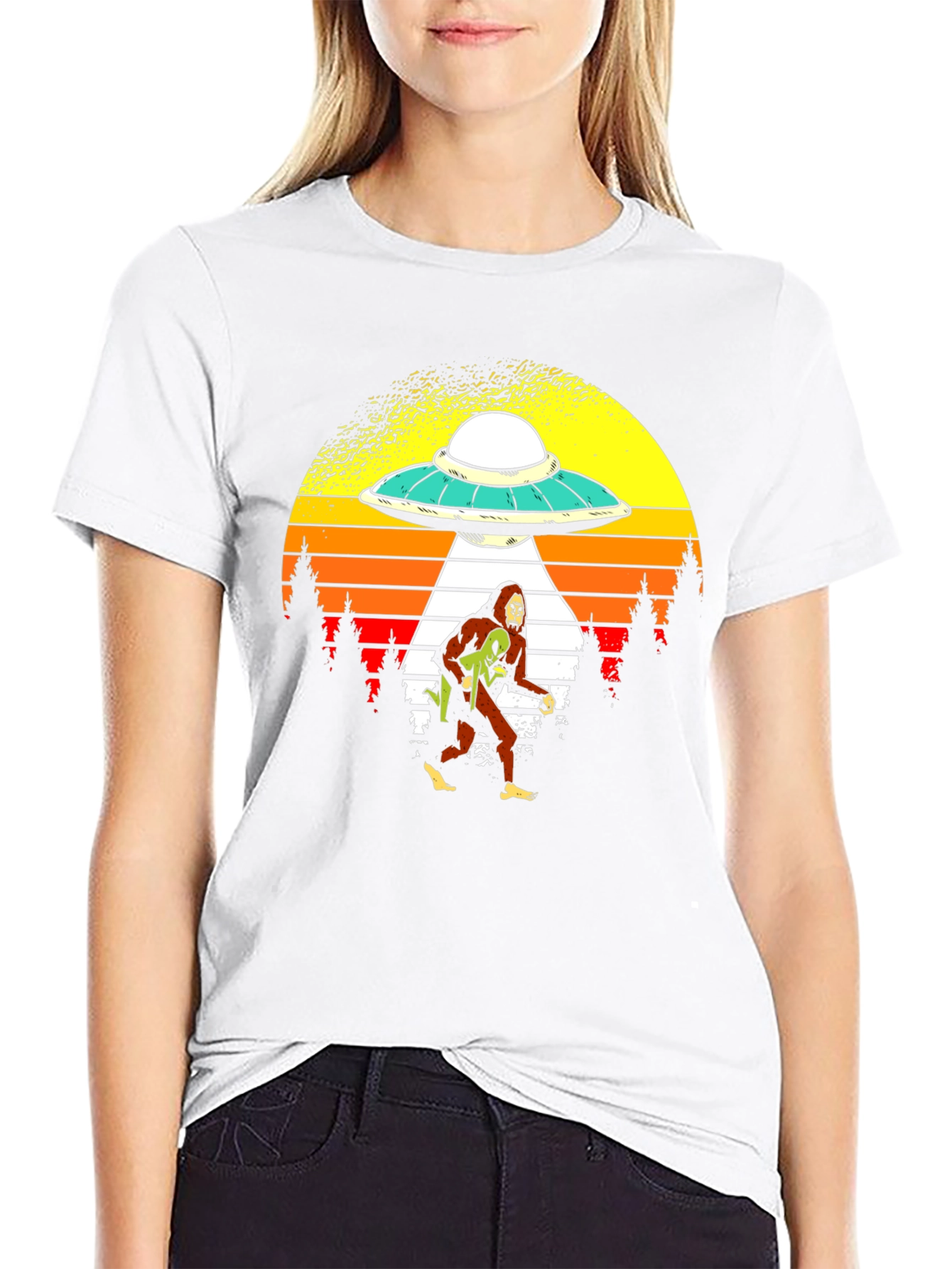 Black Bigfoot Alien Abduction Graphic Tee view 9