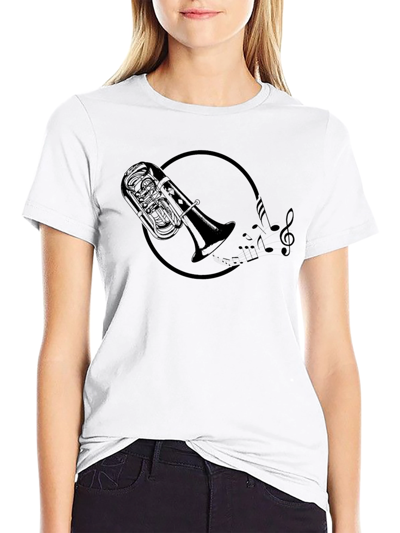 Black Tuba Music Notes Graphic Black T-Shirt view 9