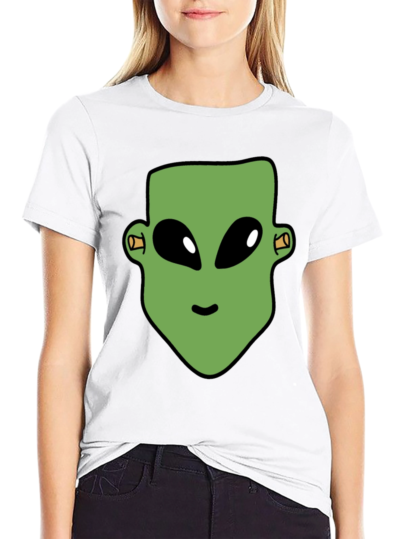 Black Alien Head Graphic Print Black T-Shirt view 9