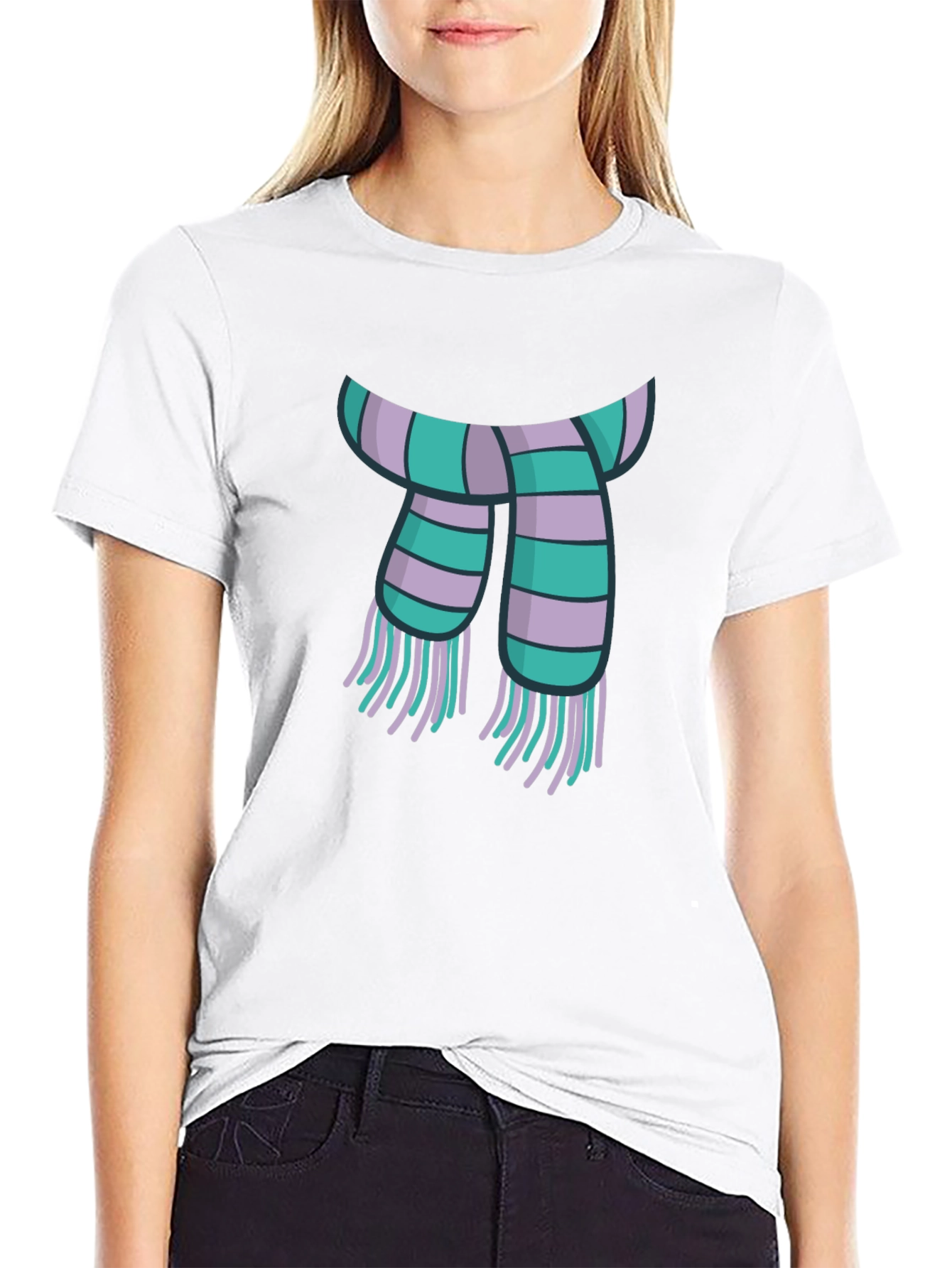 Black Striped Scarf Graphic Tee - Casual Style view 9