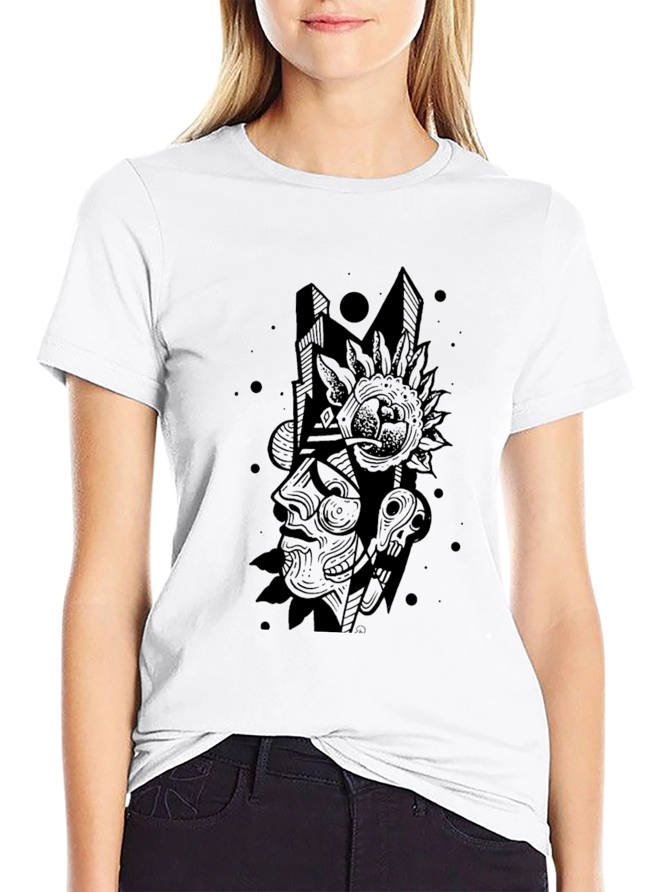 Black Abstract Graphic Print T-Shirt - Modern Art Tee view 9