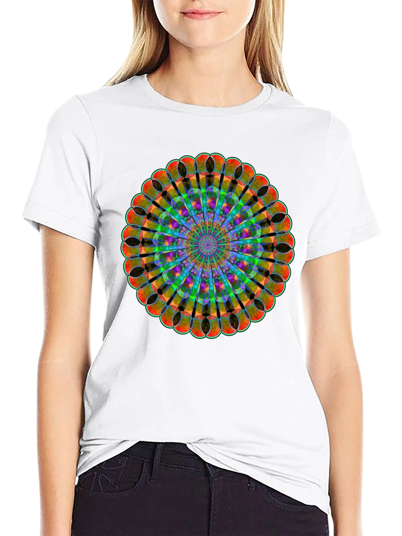 Black Kaleidoscope Mandala Black T-Shirt view 9