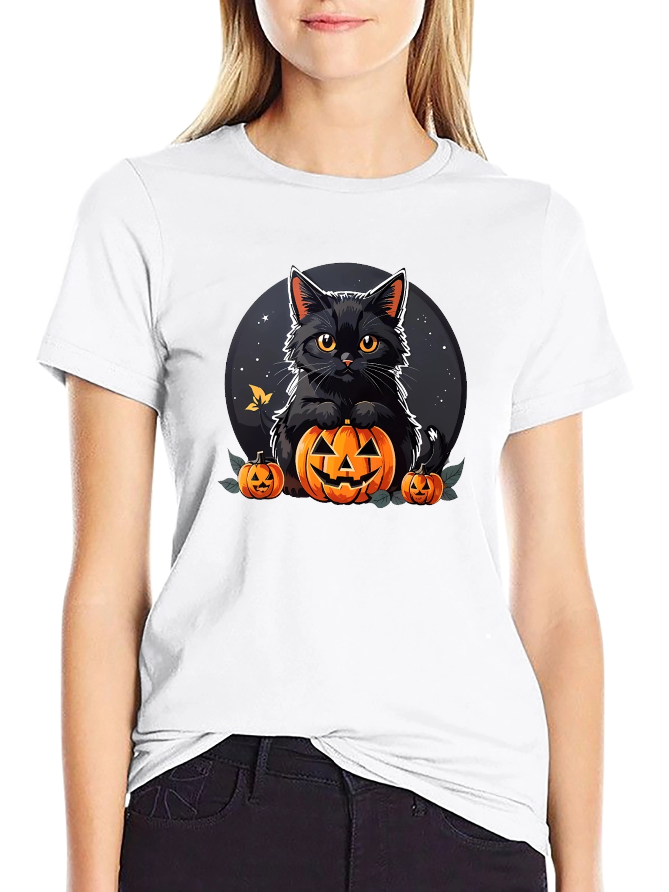 Black Halloween Cat Pumpkin T-Shirt view 9