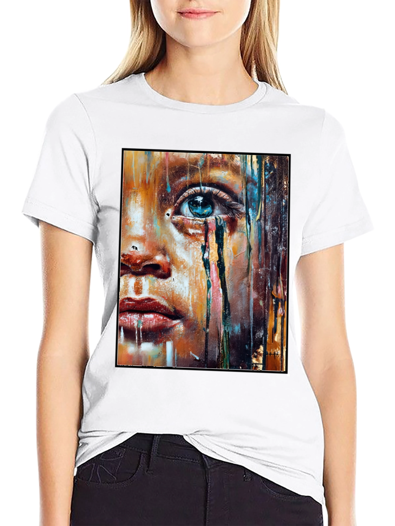 Black Artistic Portrait Graphic T-Shirt - Black view 9