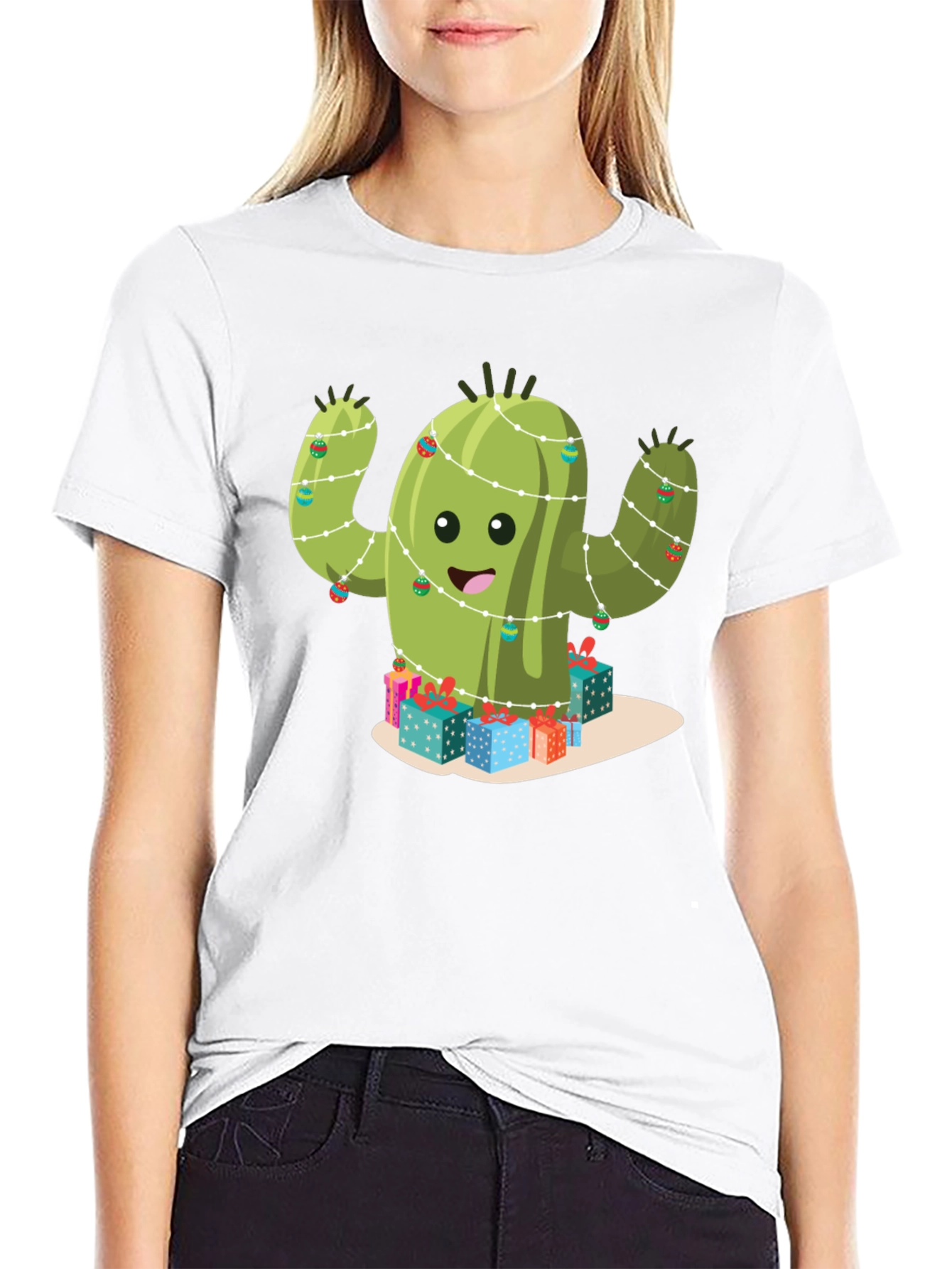 Black Festive Cactus Graphic Tee view 9