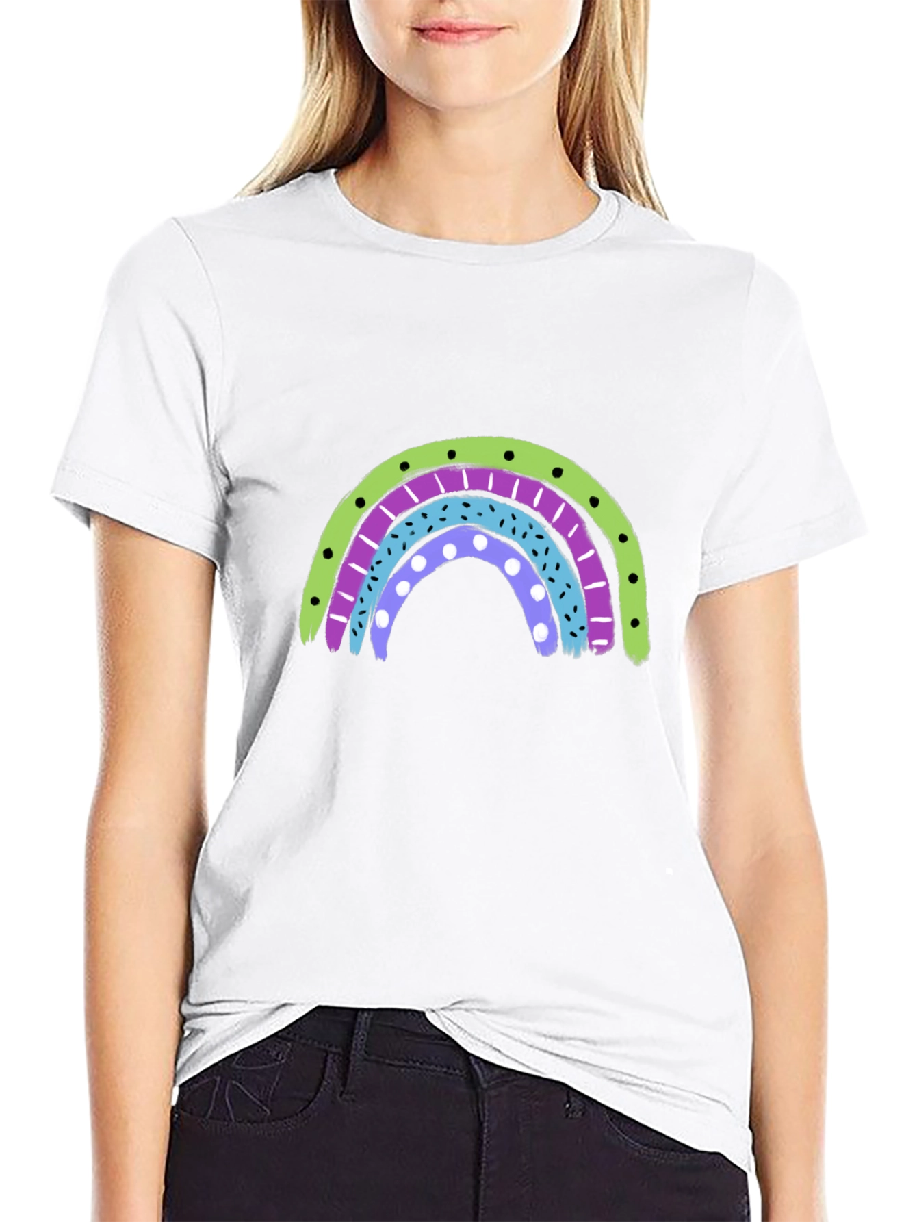 Black Retro Rainbow Graphic Tee - Black Cotton Blend Shirt view 9