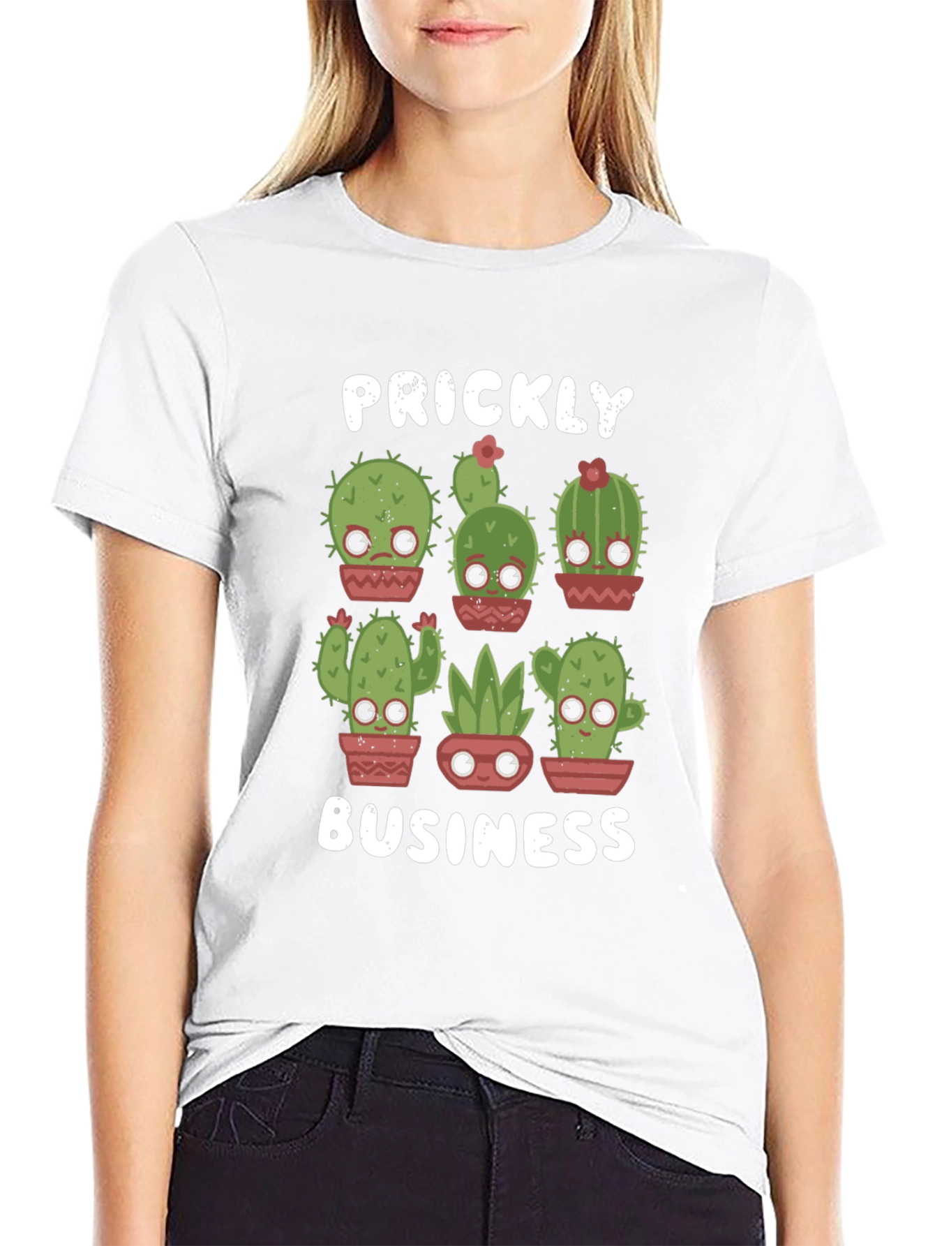 Black Prickly Business T-Shirt - Cute Cactus Design view 9