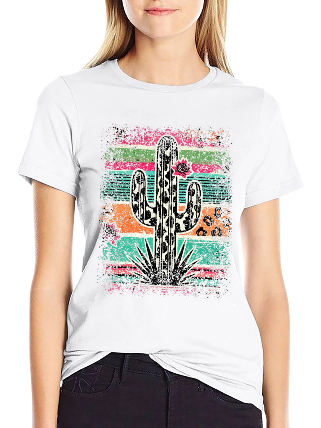 Black Desert Vibes Tee: Leopard Cactus Graphic T-Shirt view 9