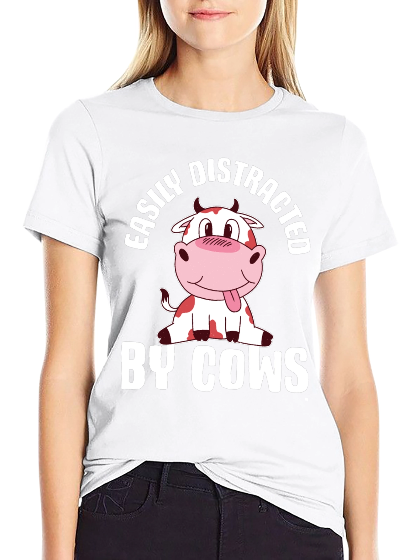 Black Easily Distracted By Cows T-Shirt view 9