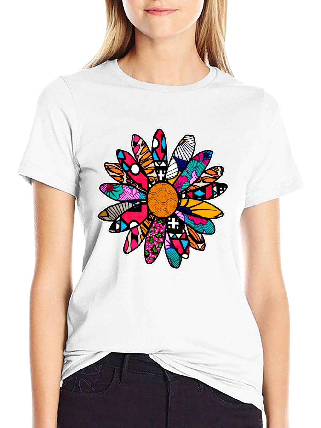 Black Vibrant Daisy Graphic T-Shirt - Bold Floral Design view 9