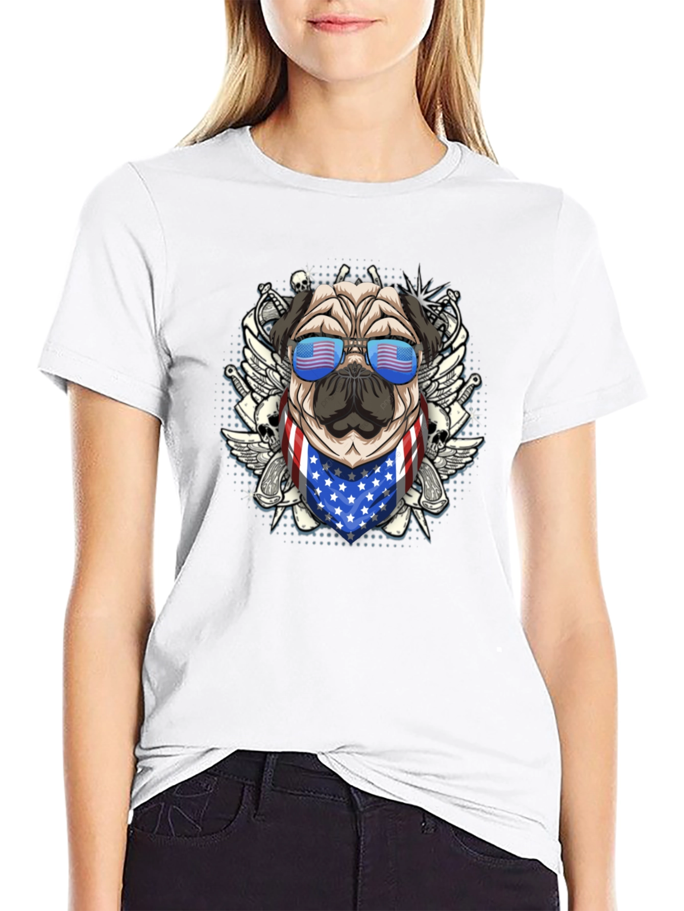Black Patriotic Pug T-Shirt view 9