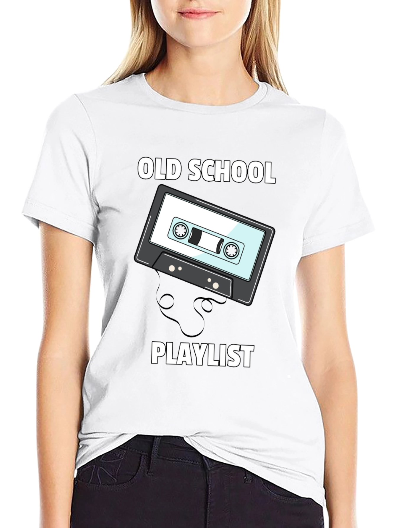 Black Old School Playlist Cassette Tape Graphic Tee view 9
