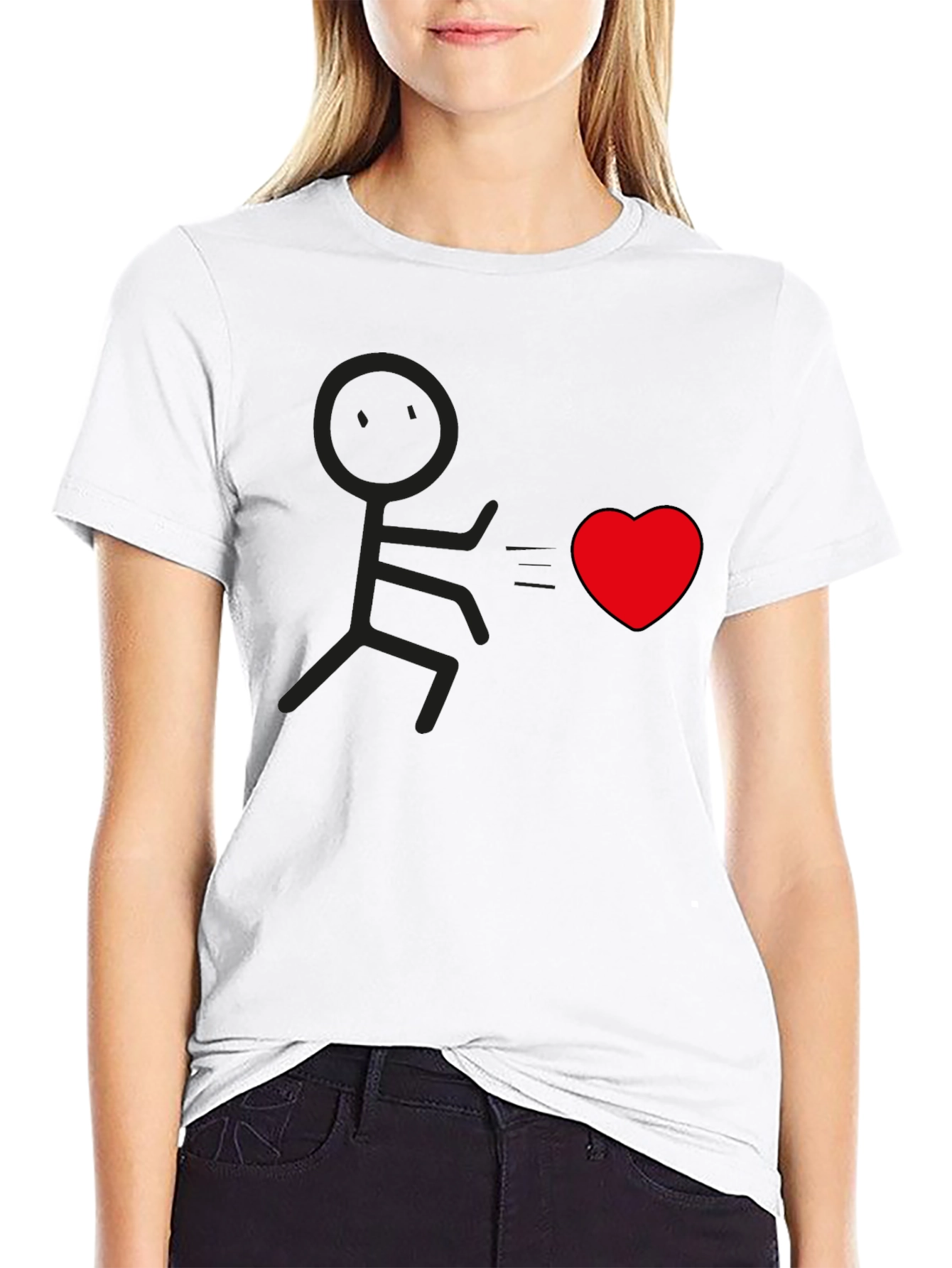 Black Stick Figure Chasing Heart Graphic Tee - Black view 9