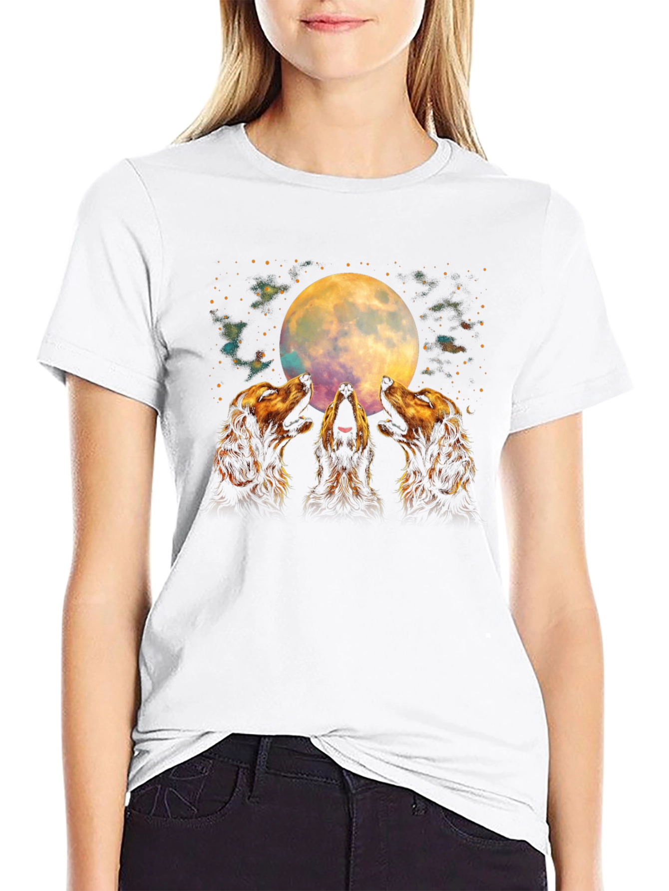 Howling Dogs Moon T-Shirt - Black Graphic Tee - 9