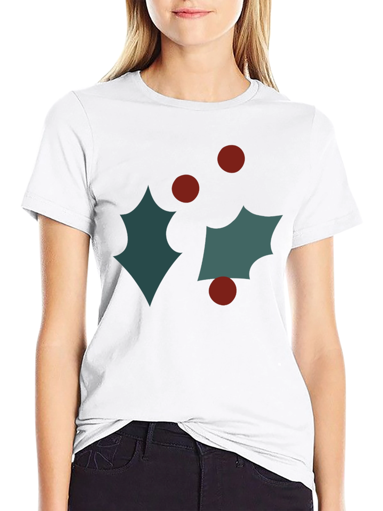 Black Festive Holly Graphic Tee - Holiday Style view 9