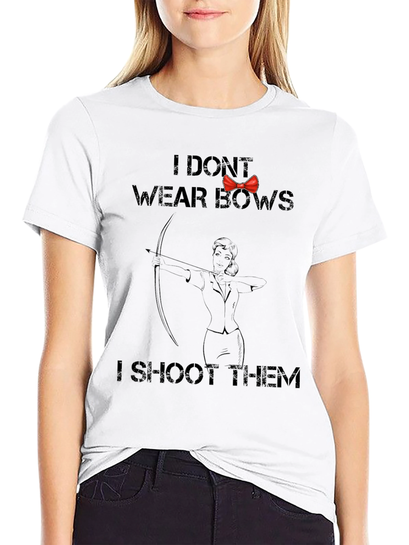 Black I Don't Wear Bows T-Shirt - Archer Humor view 9