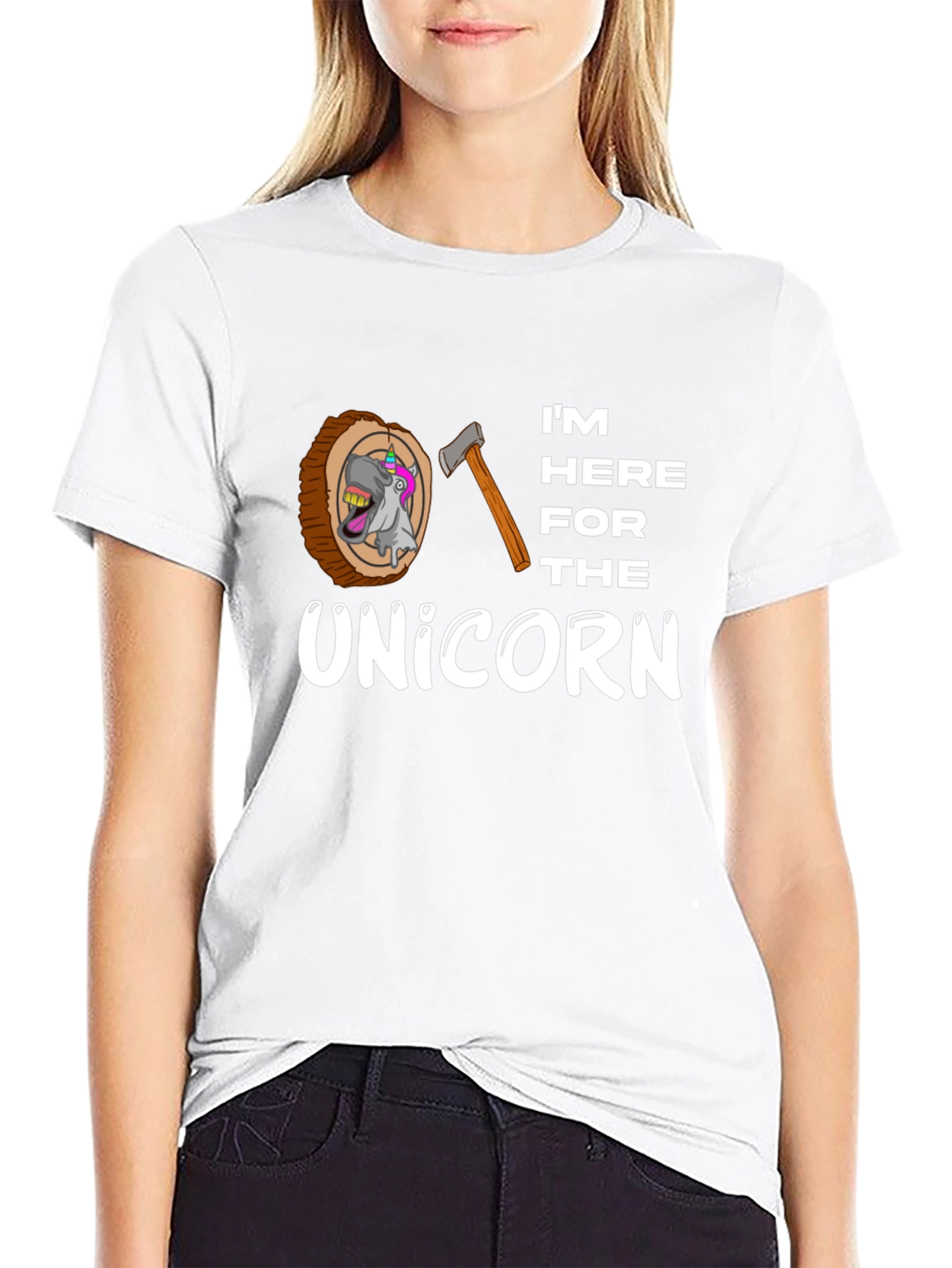 Black I'm Here for the Unicorn Men's T-Shirt view 9