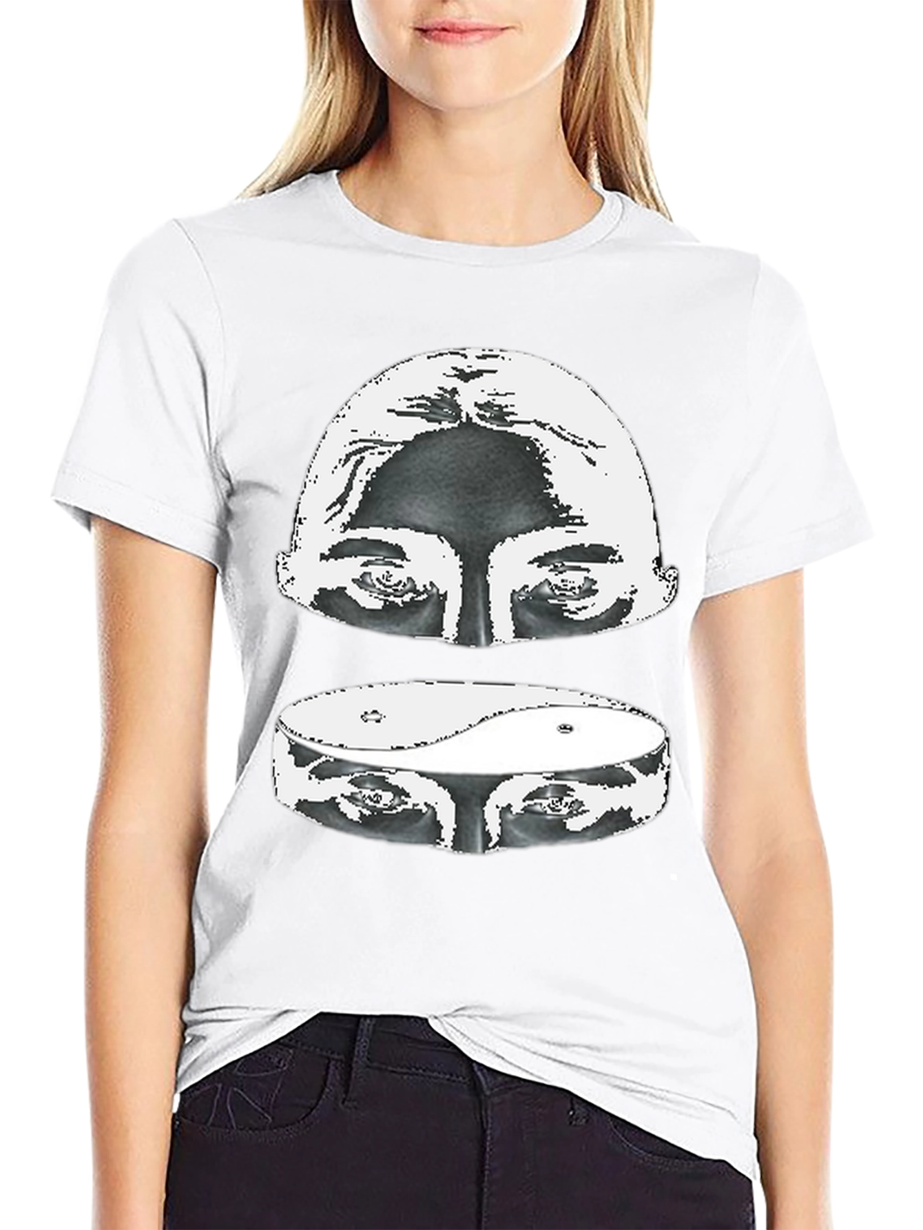 Black Yin Yang Eyes Graphic Print Black T-Shirt view 9