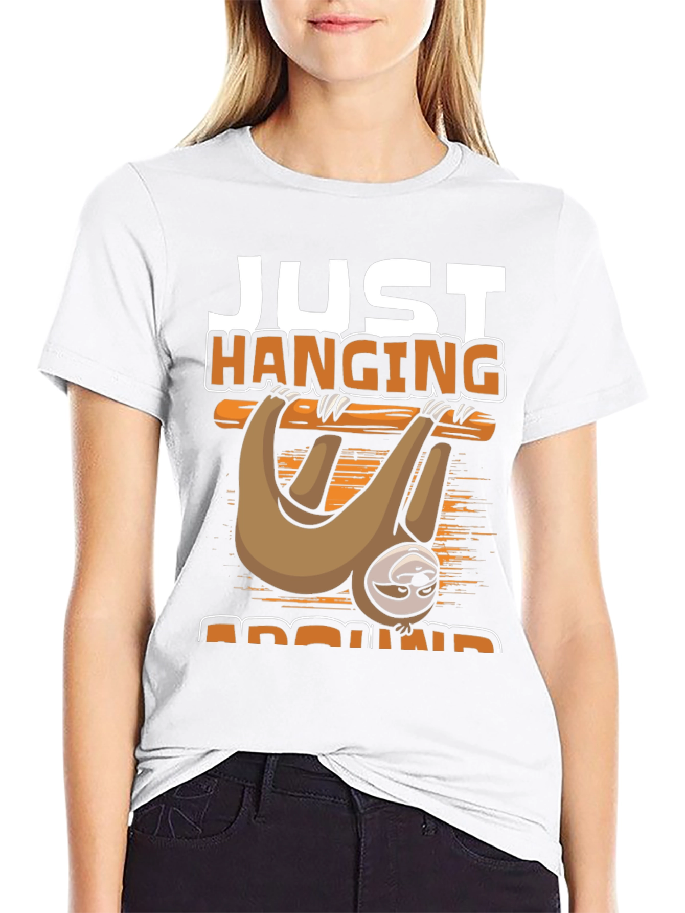 Black Just Hanging Around Sloth T-Shirt view 9