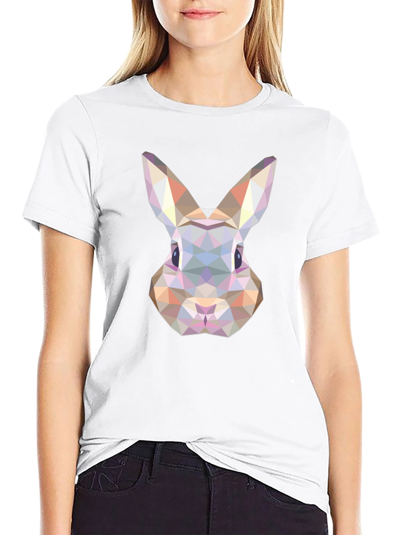 Black Geometric Rabbit Graphic Tee - Soft Black Cotton Blend Shirt view 9