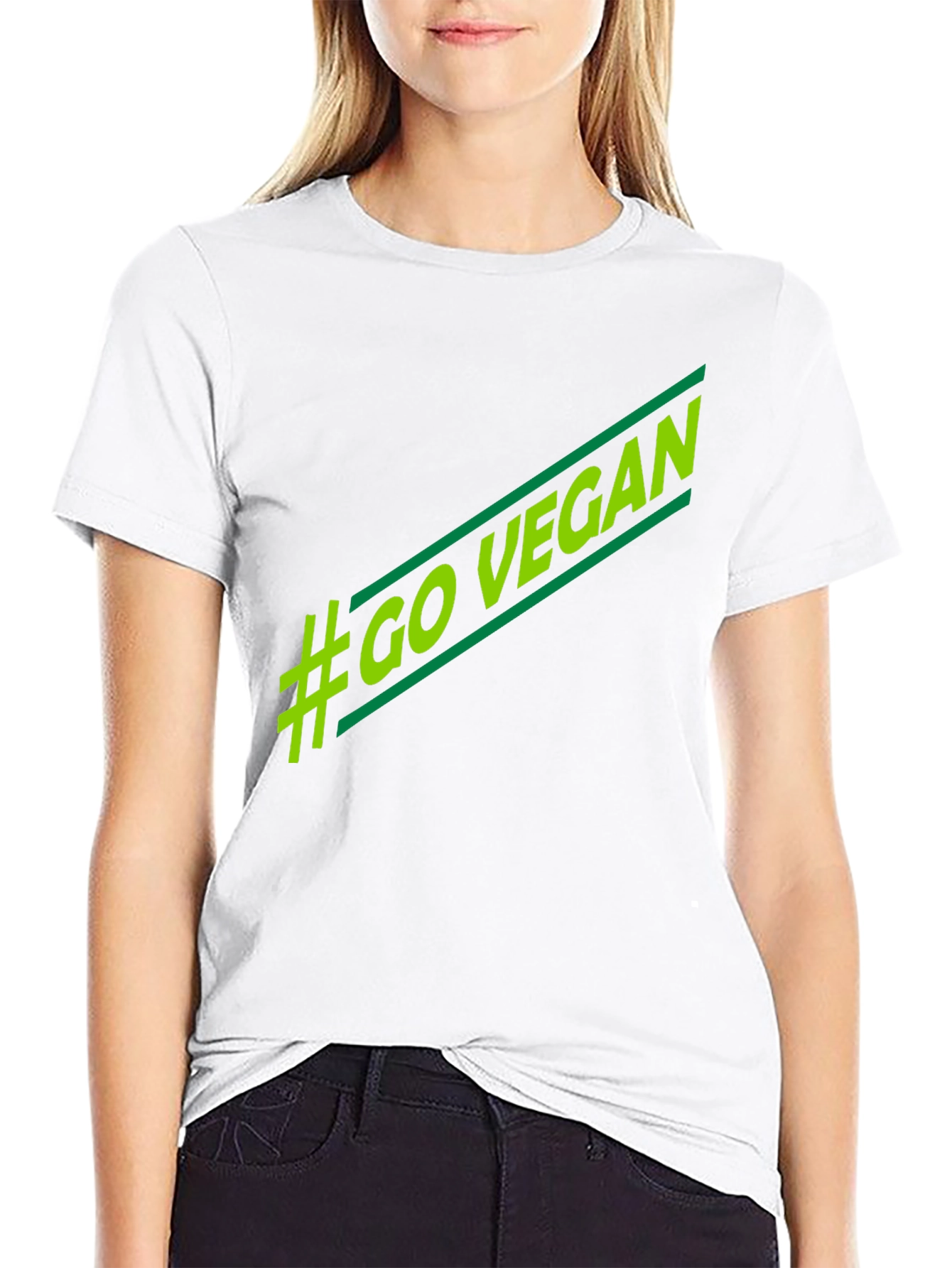 Black #Go Vegan T-Shirt - Stylish Green Graphic Tee view 9