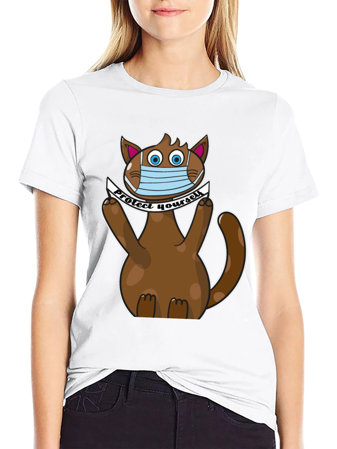 Black Protect Yourself Cat T-Shirt view 9