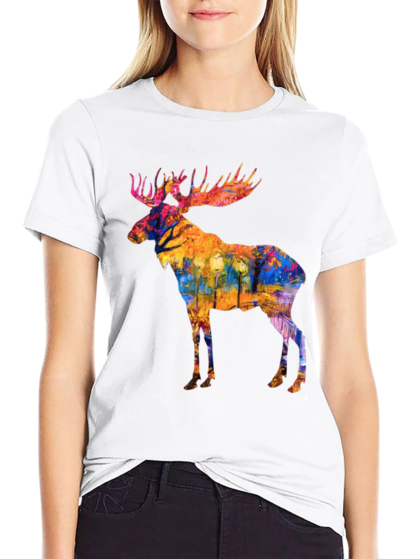 Black Abstract Moose Print Black T-Shirt view 9