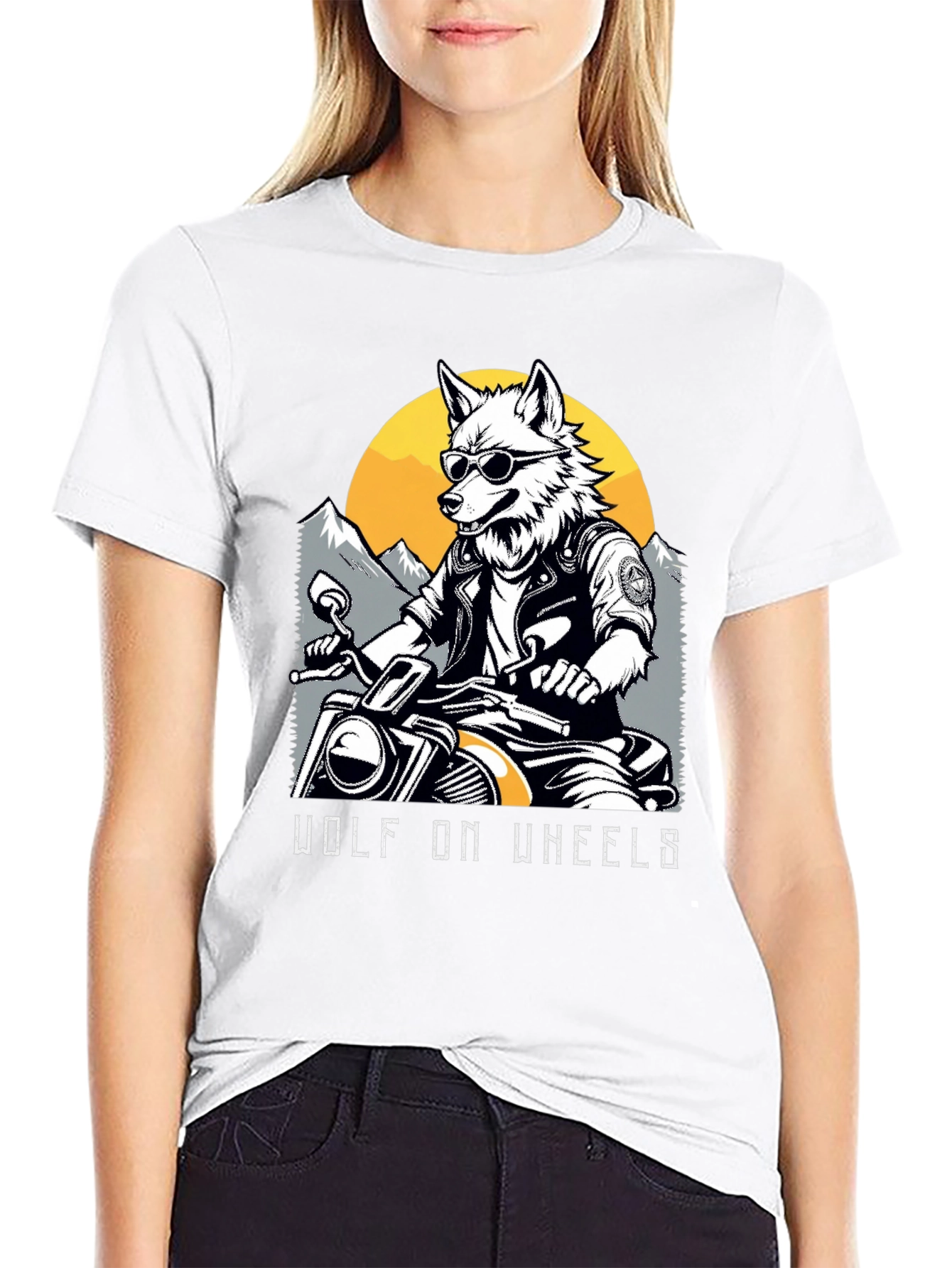 Black Wolf on Wheels Biker T-Shirt view 9