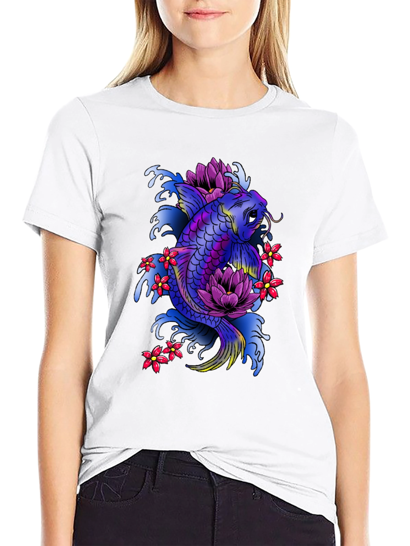 Black Koi Fish Graphic Tee - Unique Japanese Art T-Shirt view 9