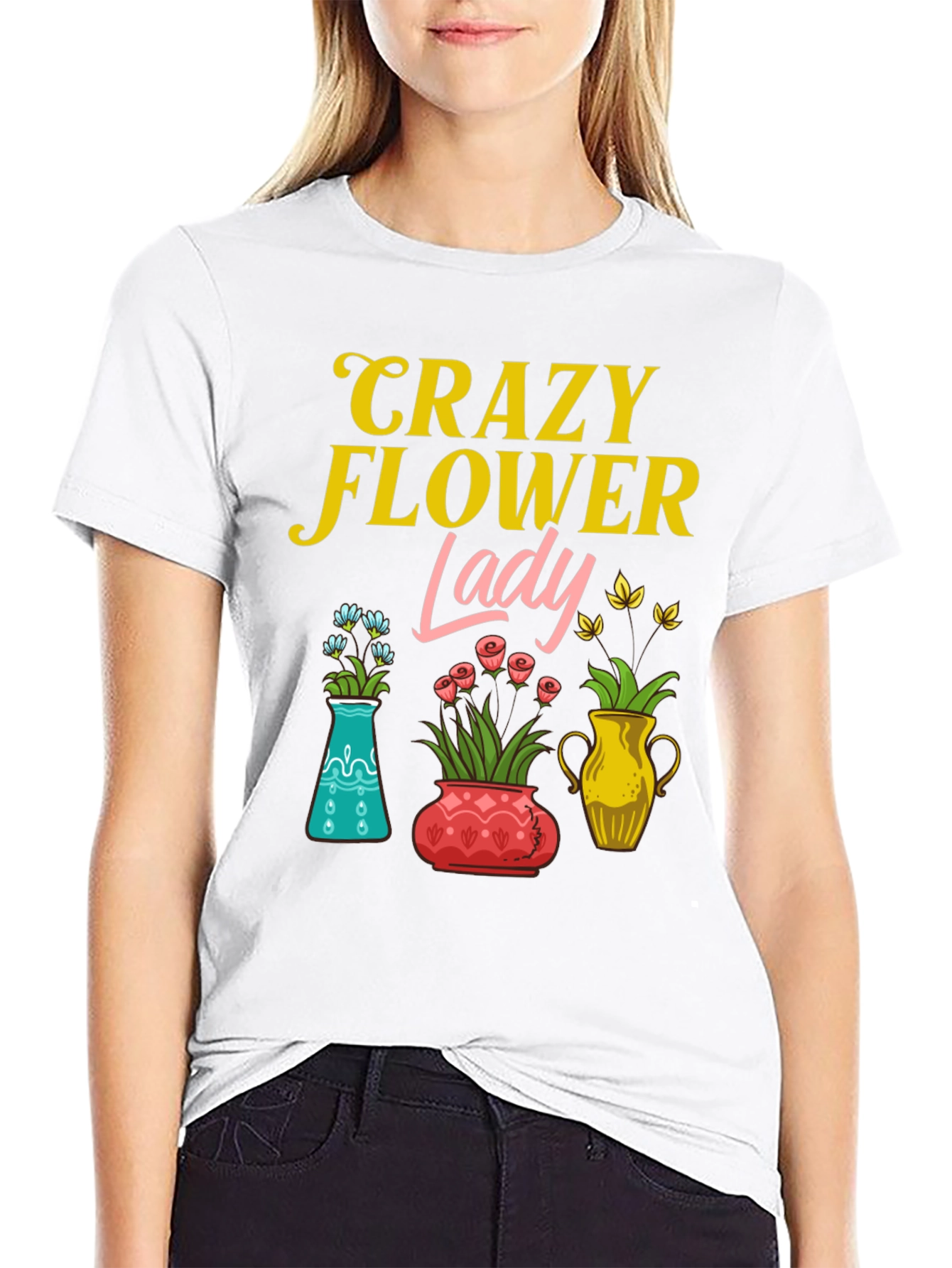 Black Crazy Flower Lady Graphic T-Shirt view 9