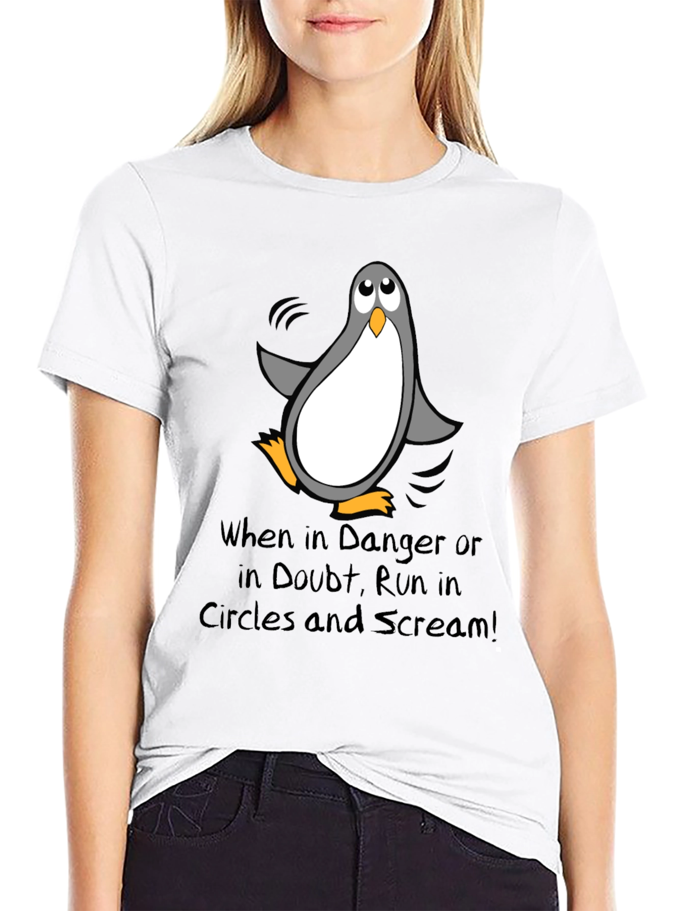 Black Penguin Danger T-Shirt - Run in Circles & Scream! view 9