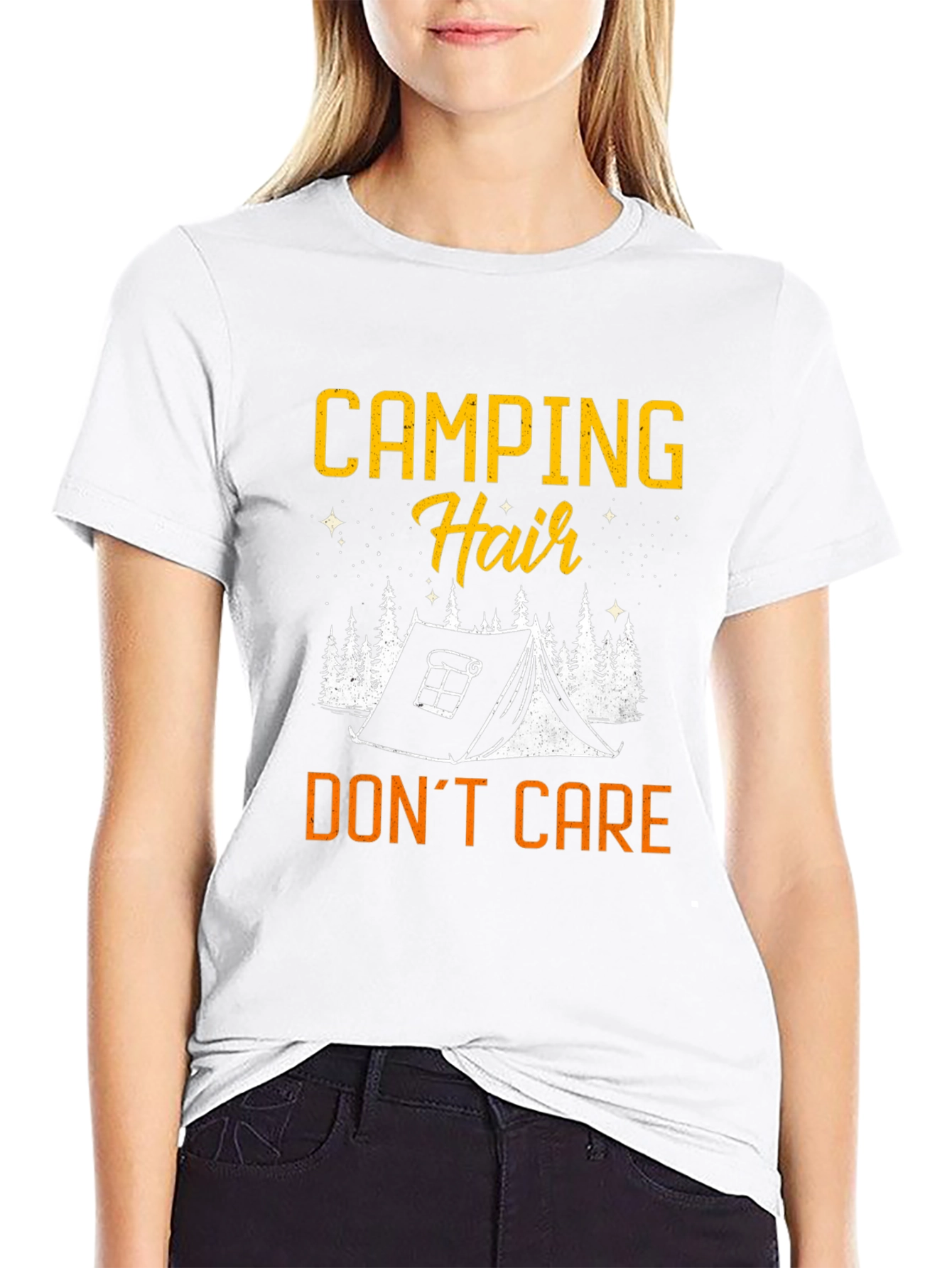 Black Camping Hair Don't Care Black Graphic Tee view 9