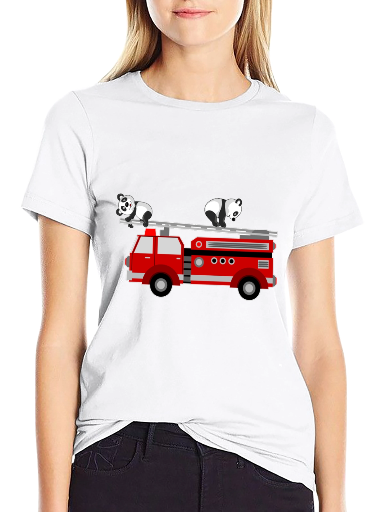 Black Panda Firetruck Graphic Tee - Soft Cotton Blend view 9