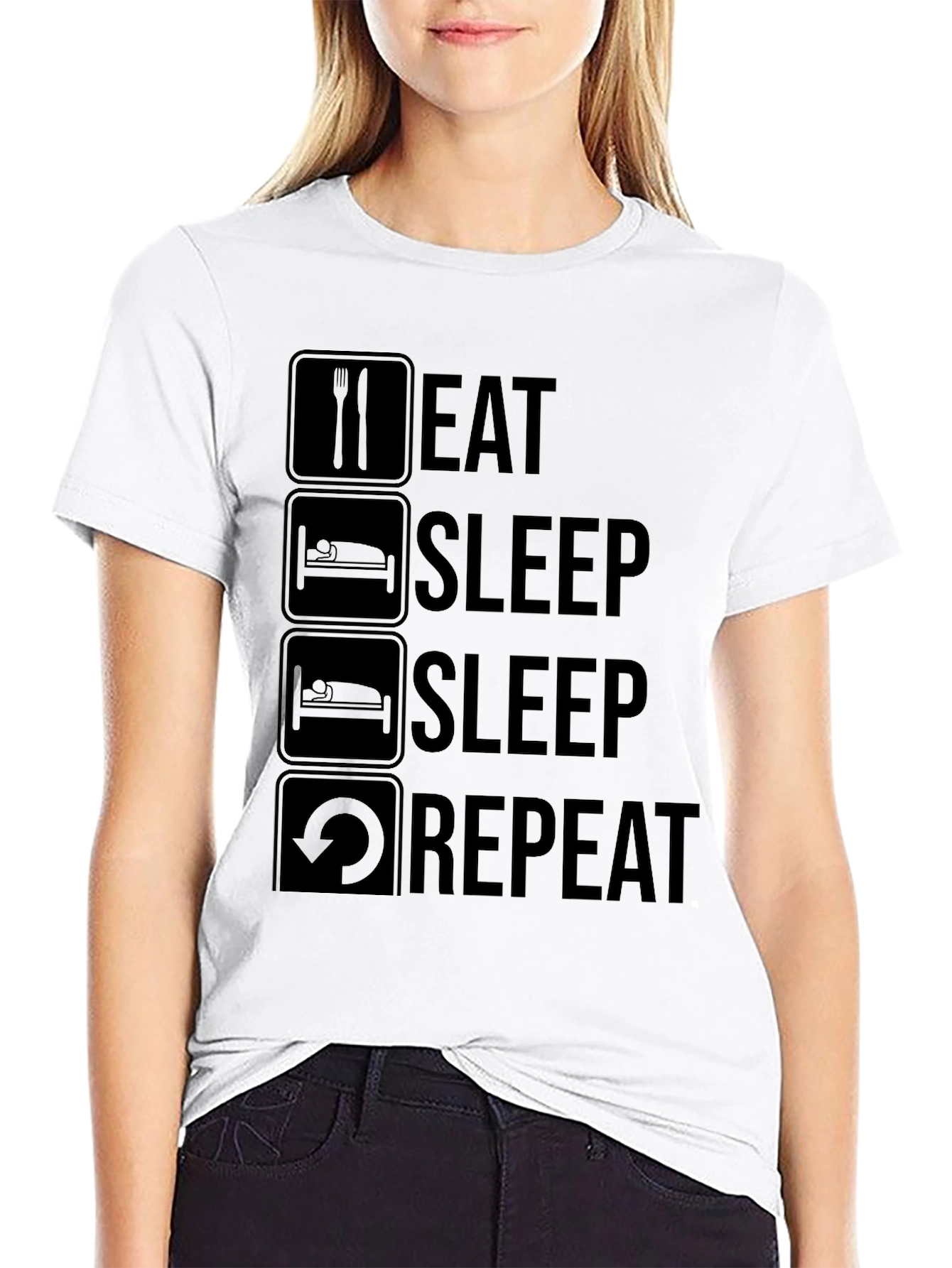 Black Eat Sleep Repeat Graphic Tee - Black Crew Neck T-Shirt view 9
