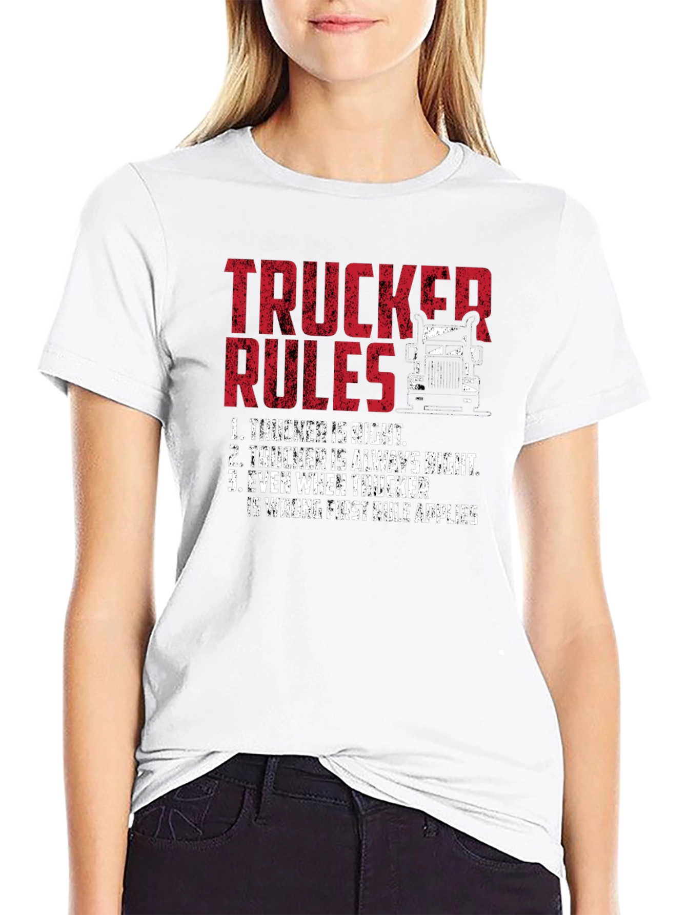 Black Trucker Rules Graphic Tee - Funny Truck Driver T-Shirt view 9