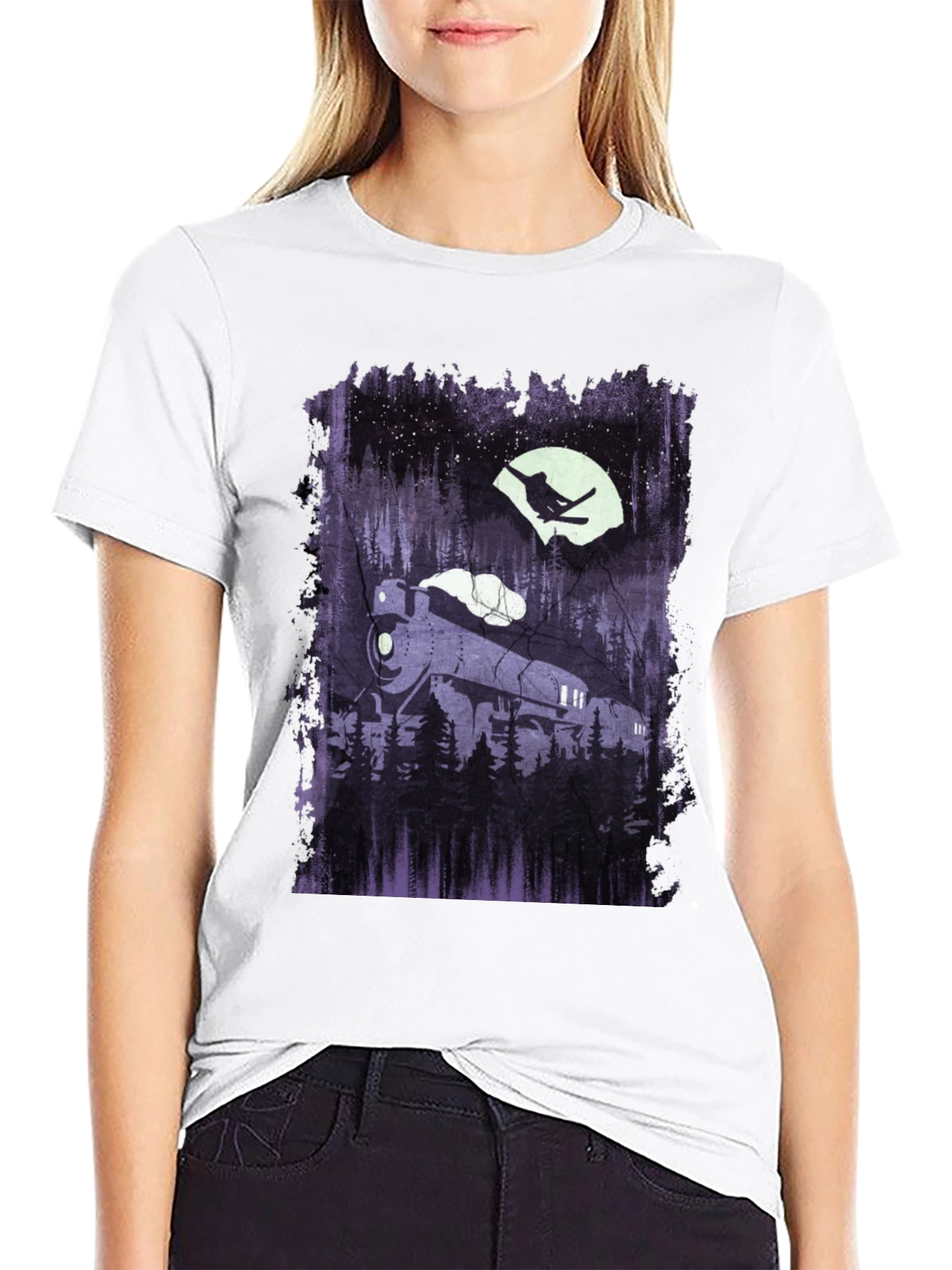 Black Train & Skier Graphic Tee - Black view 9