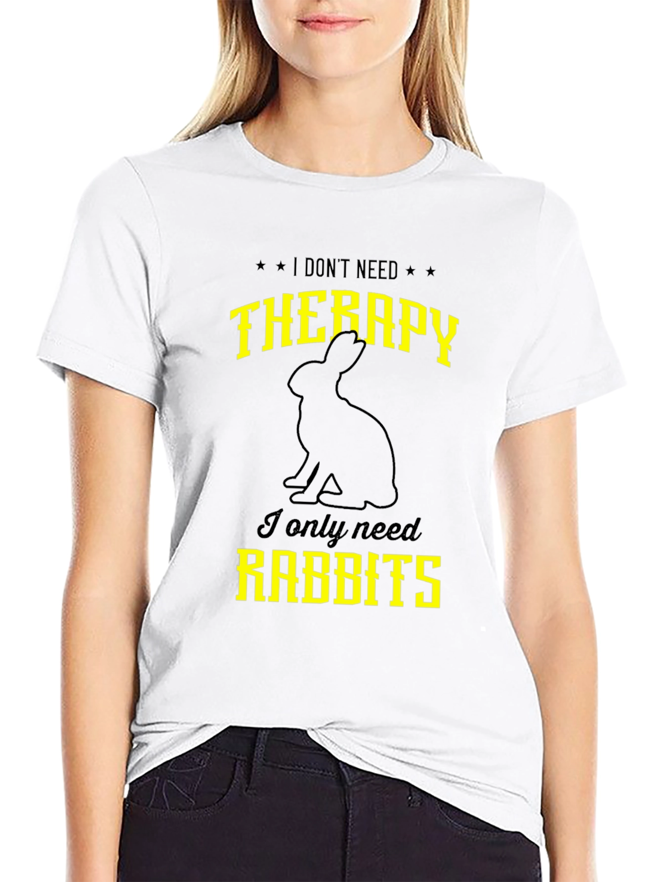 Black Funny Rabbit T-Shirt: I Don't Need Therapy view 9