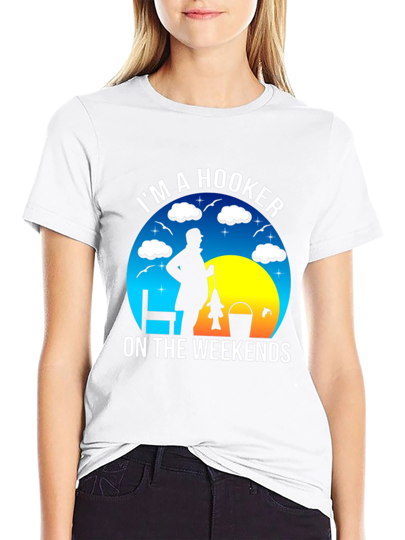 Black I'm A Hooker On The Weekends Fishing T-Shirt view 9