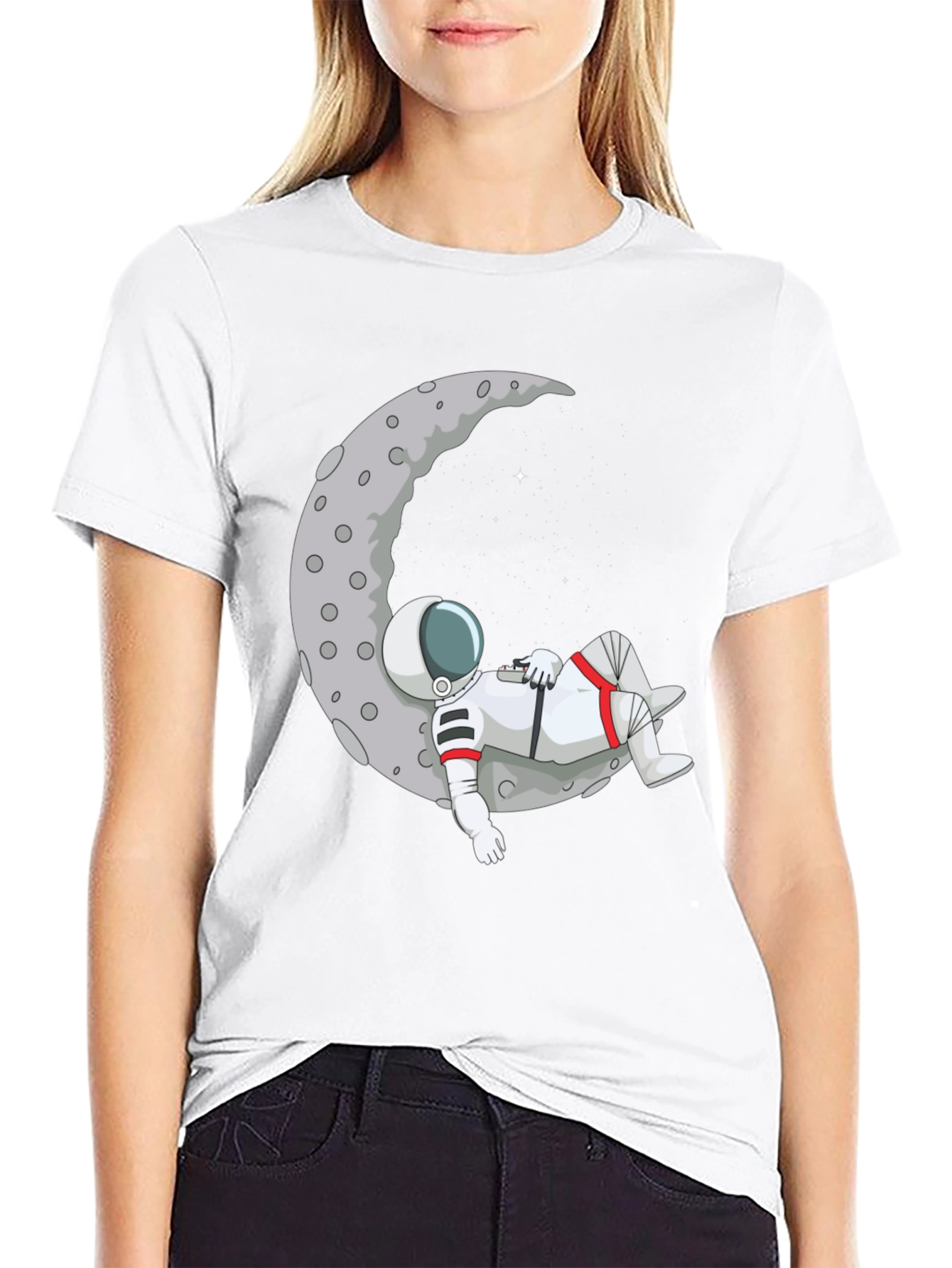 Black Astronaut Moon T-Shirt - Relaxed Space Style view 9